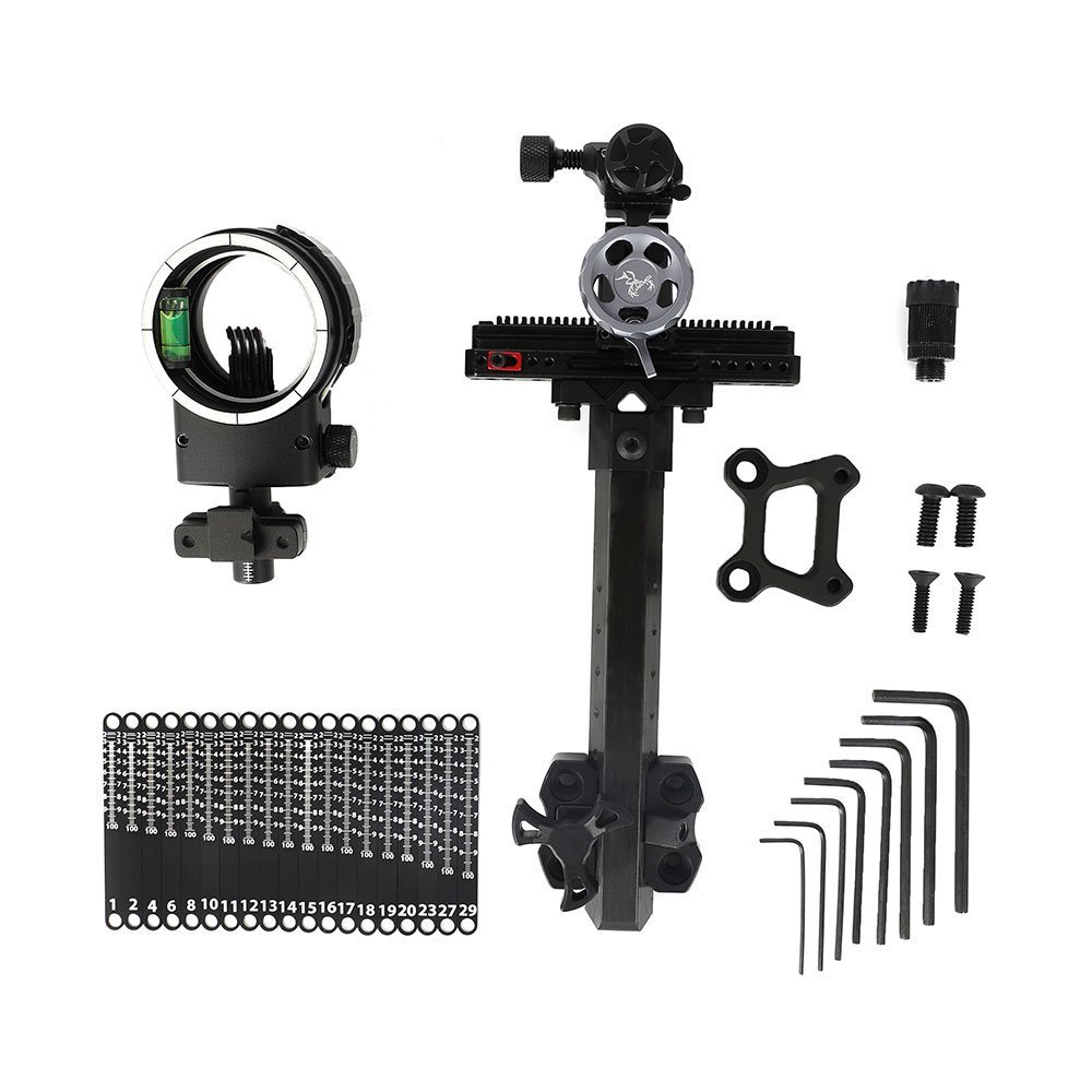 TOPOINT ARCHERY TX2650 Compound Bow Sight – CNC Aluminum + Carbon, 5-Pin 0.019", 6" Extension, Multi-Axis Adjustable with Optional Lens