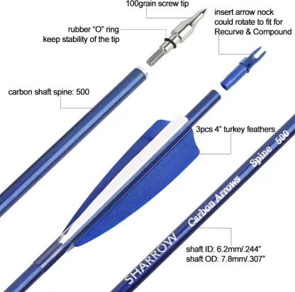 AME ARCHERY 30"  4" Turkey Feather SP500 Carbon Arrows (12pcs)