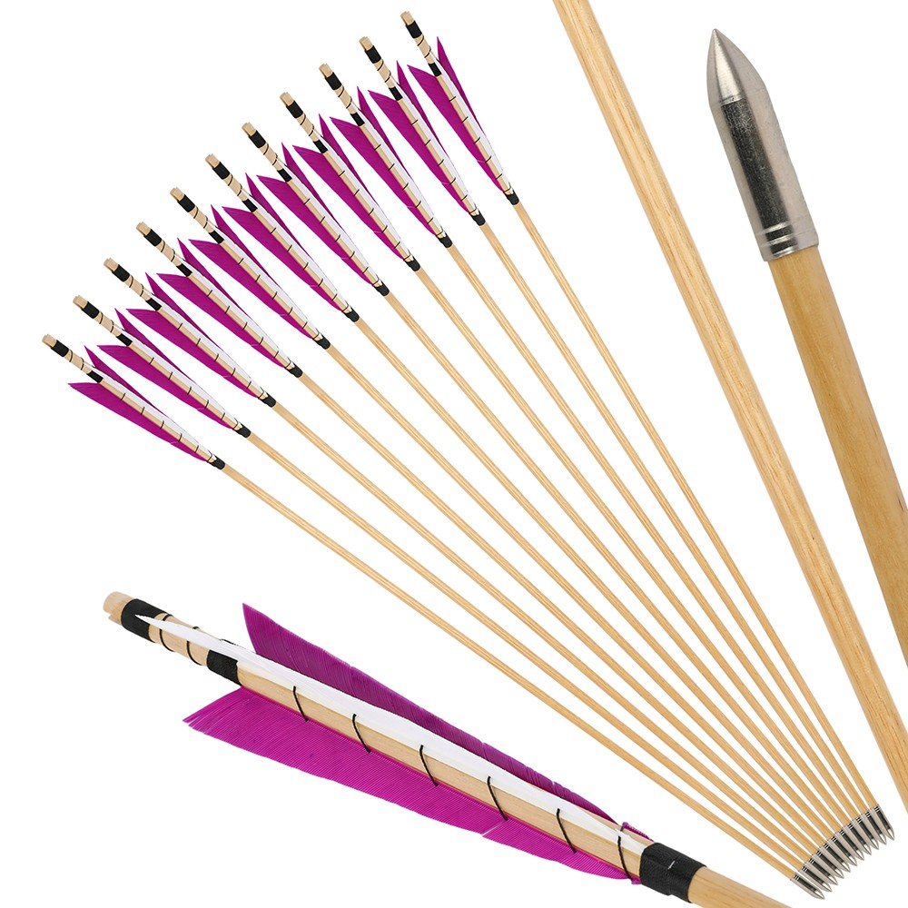 [Copy]AME ARCHERY 32" Traditional Wooden Arrow 8/9/10/11/12/13mm Turkey Feather(12pcs)