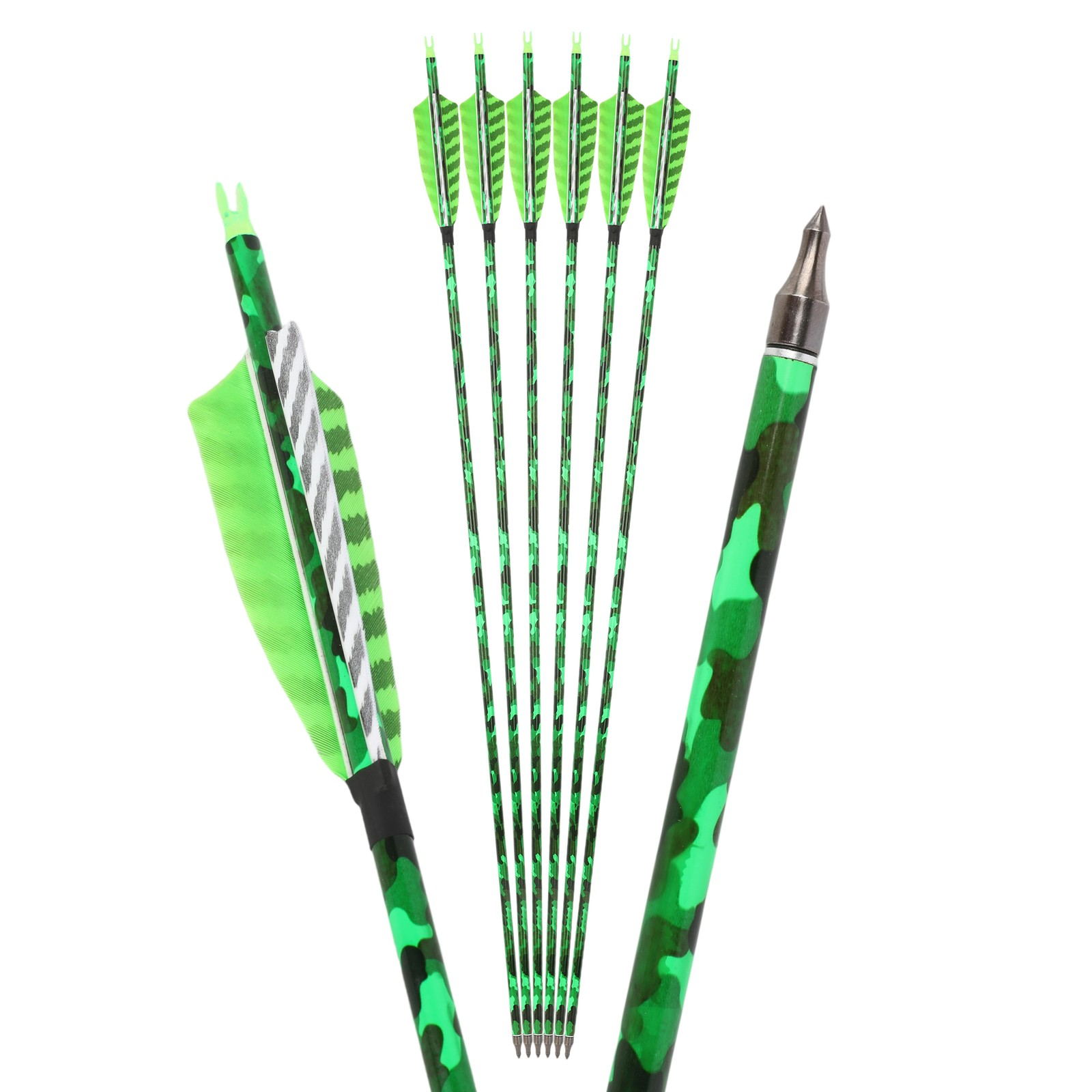 30" Carbon Arrows Camo 4" Feather SP500 Archery Hunting