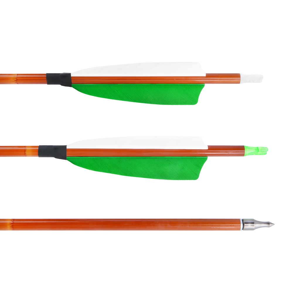 AME ARCHERY 500 Spine Bamboo-Pattern Mixed Carbon Arrows (2 Green 1 White Real Feather, 12pcs)