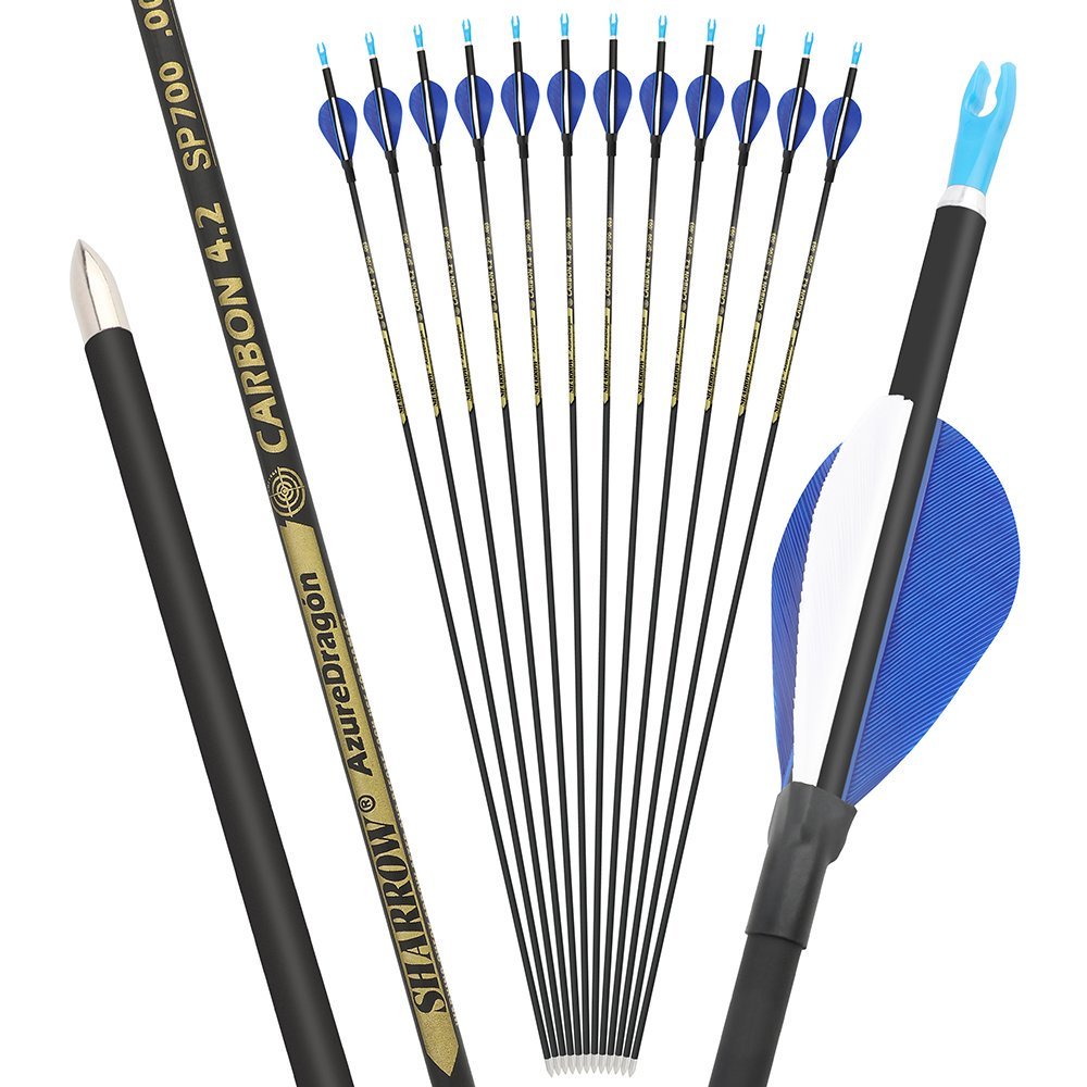 AME ARCHERY 2-Inch Drop-Shaped Nature Feather Pure Carbon Arrows – Spine 700–1000, 0.001'' (12pcs)