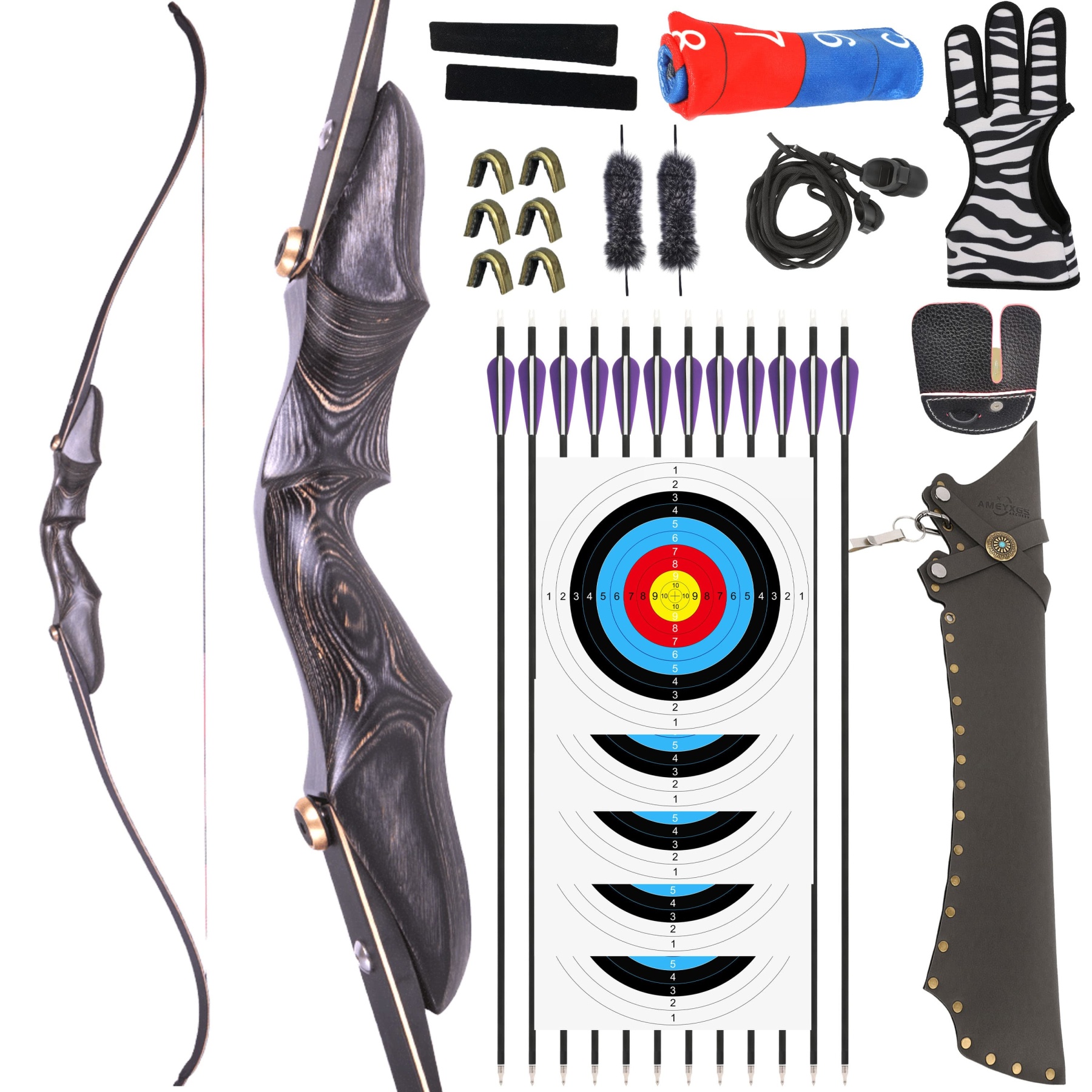 58" Traditional ILF Recurve Bow 20–50 lbs Wooden Takedown