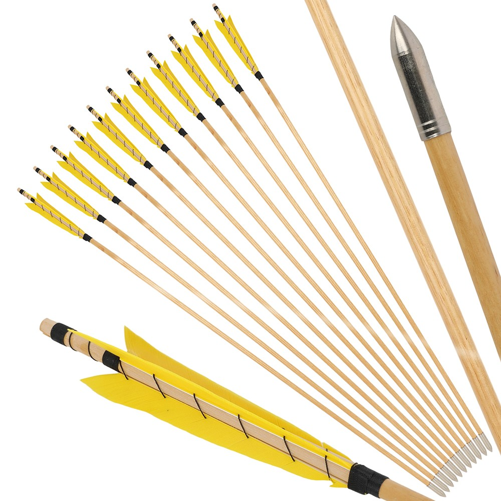 [Copy]AME ARCHERY 32" Traditional Wooden Arrow 8/9/10/11/12/13mm Turkey Feather(12pcs)
