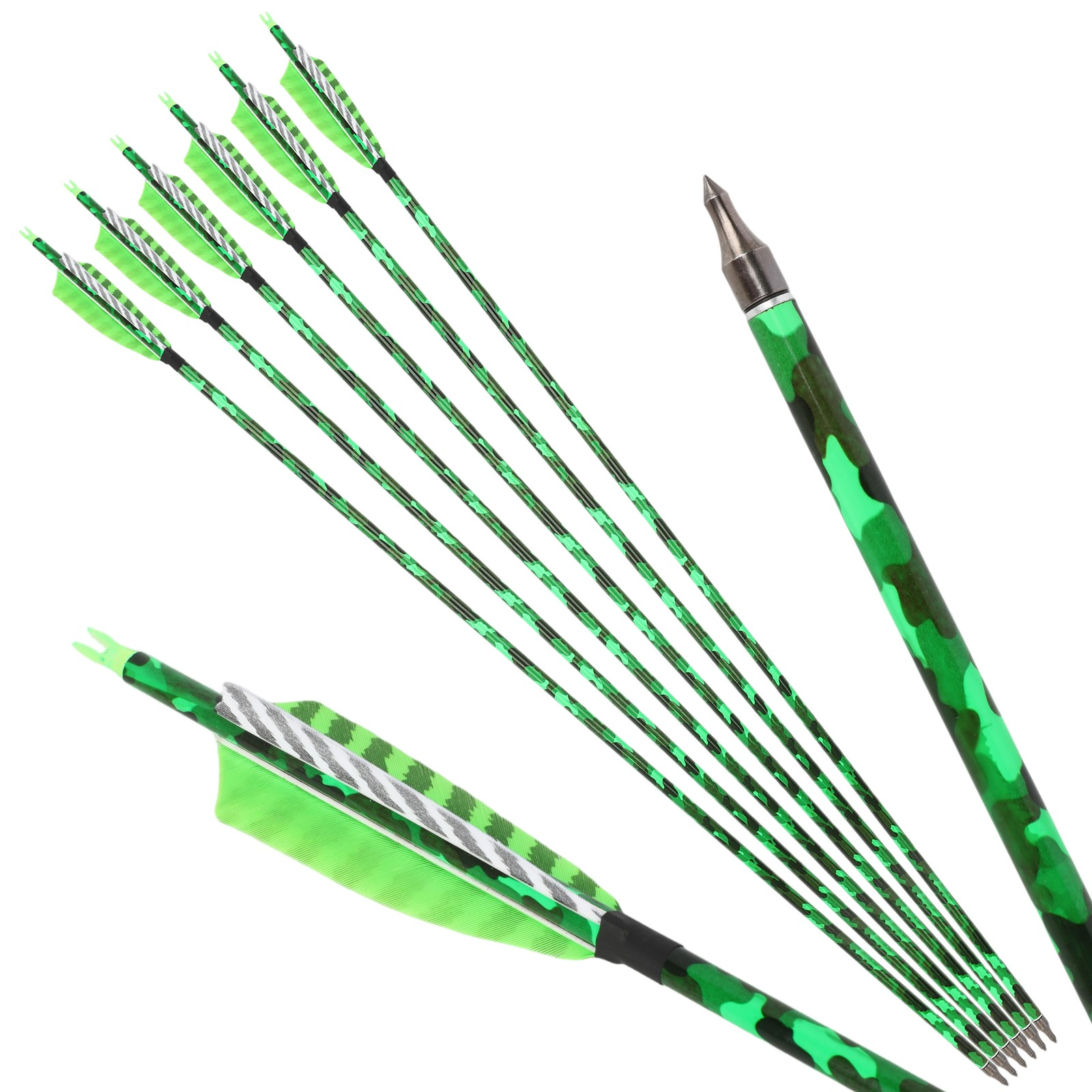 30" Carbon Arrows Camo 4" Feather SP500 Archery Hunting