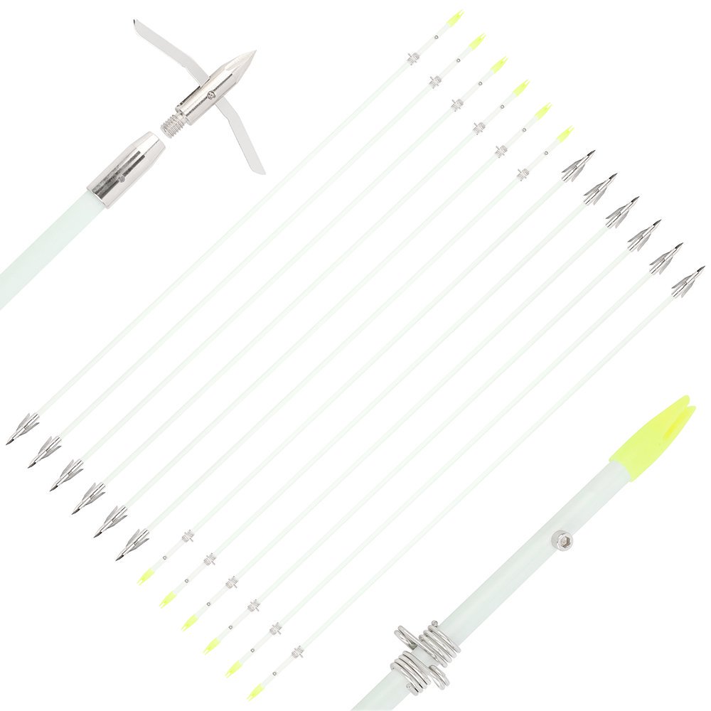 White Bowfishing Arrow with Short Head – Solid Fiberglass Shaft(12pcs)