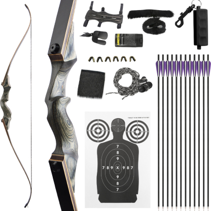 Black Hunter 60" Recurve Bow Set – Gray Laminated Bamboo Limbs