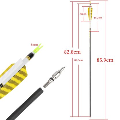 Deer Crossing Pure Carbon Arrow – 2 Yellow 1 White 4" Shield Striped Feather Fletching (12pcs)