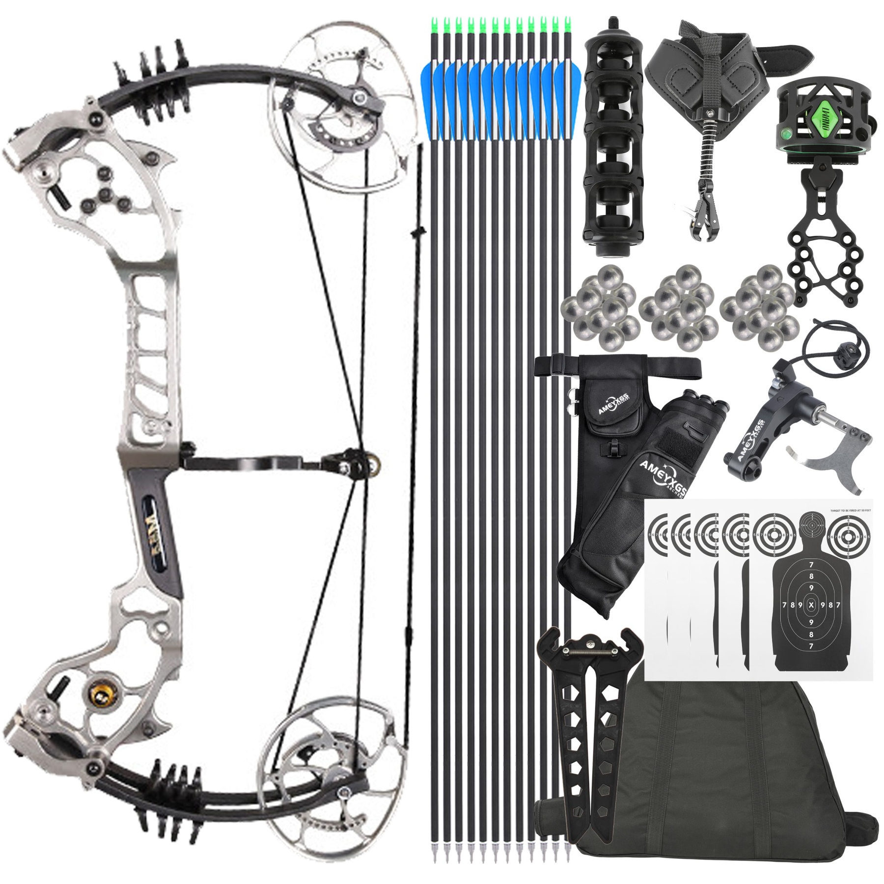 AGS Archery Compound Bow 0-70lbs Target Kit Shooting Hunting