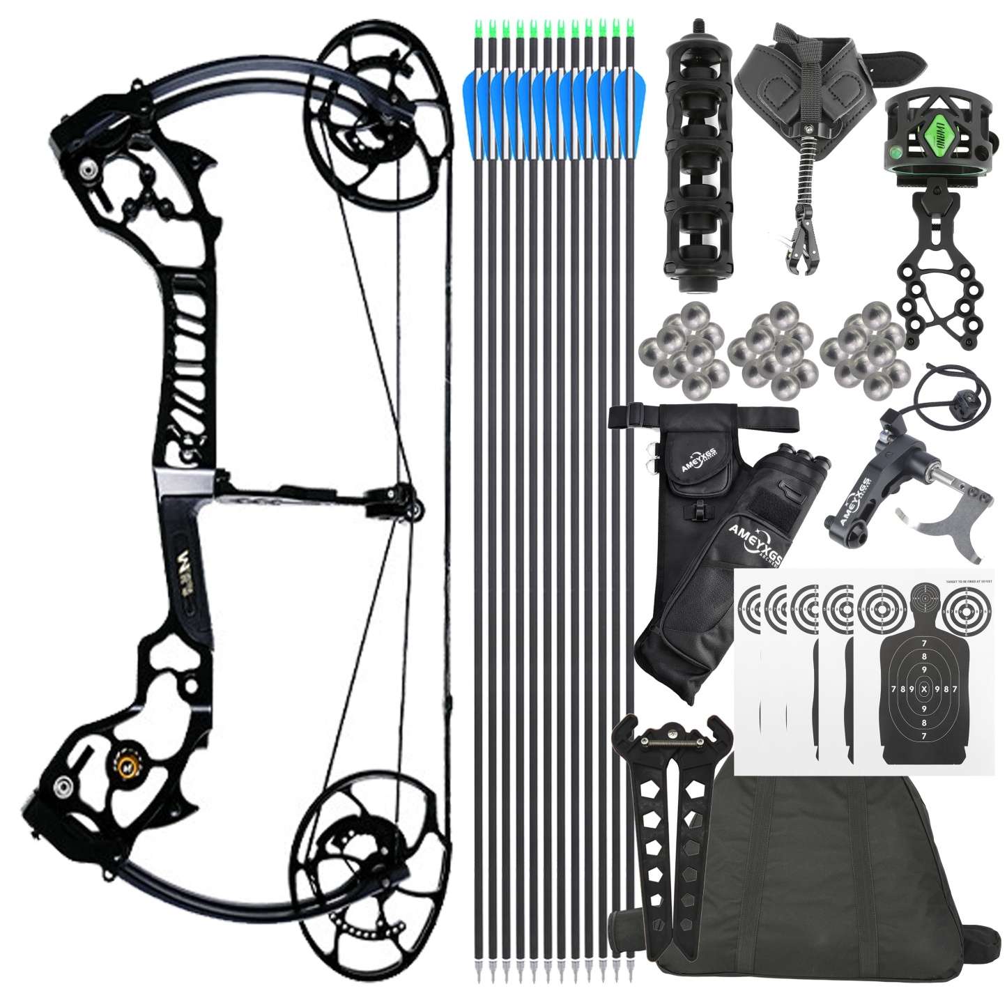 AGS Archery Compound Bow 0-70lbs Target Kit Shooting Hunting