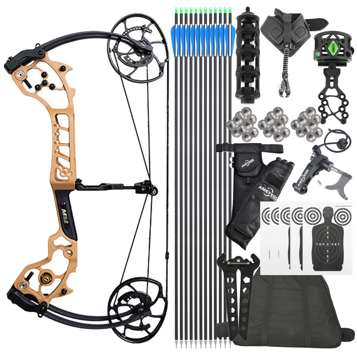 AGS Archery Compound Bow 0-70lbs Target Kit Shooting Hunting