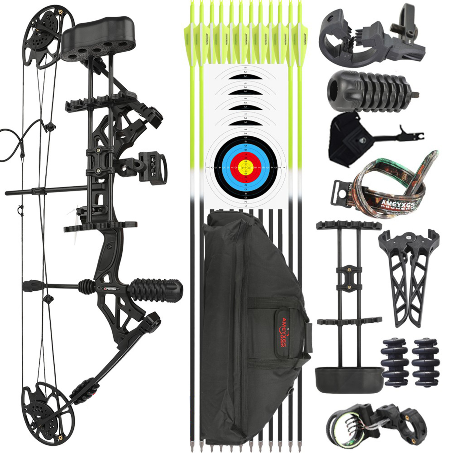 KAIMEI Compound Bow 30-70lbs Adjustable 12pcs Carbon Arrow Set Archery