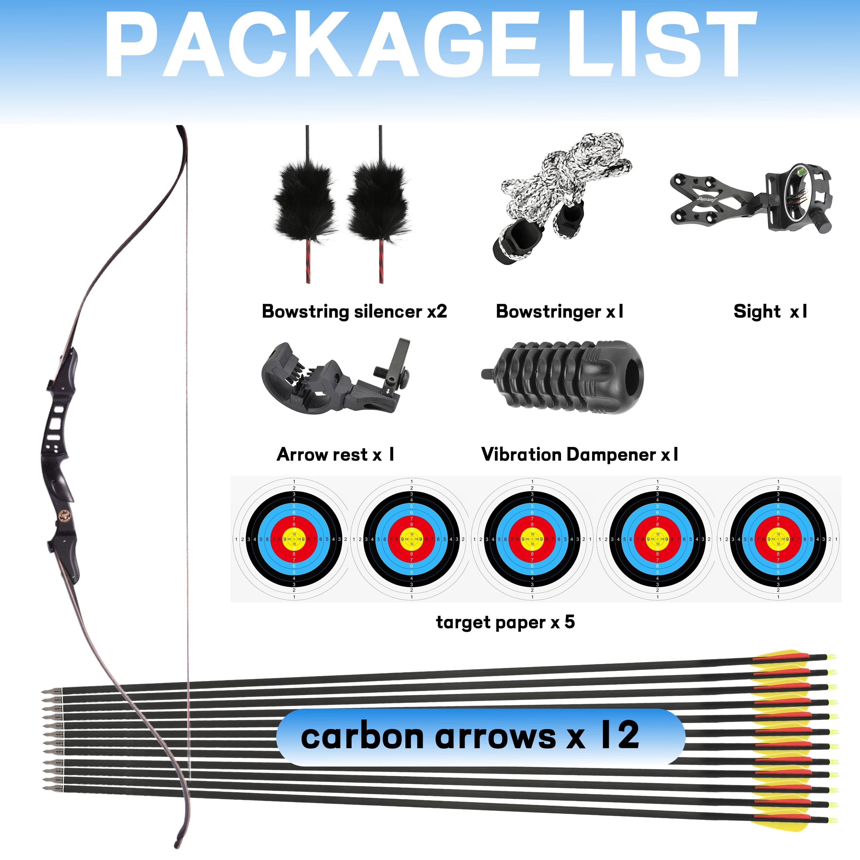 60" Recurve Bow Set Adjustable Draw Weight for Target Practice