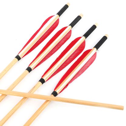 AME 2 Red 1 White 5-Inch Waterdrop Nature Feather Wooden Arrows (12pcs)