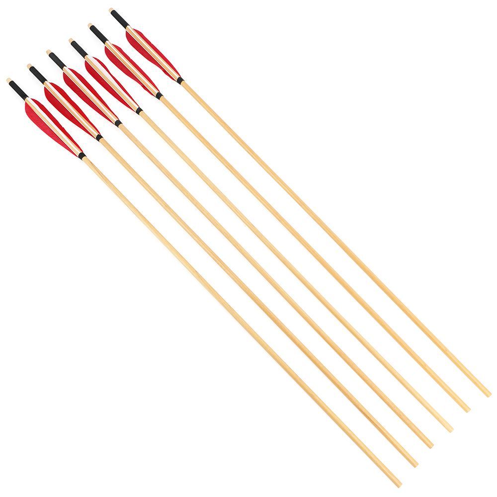 AME 2 Red 1 White 5-Inch Waterdrop Nature Feather Wooden Arrows (12pcs)