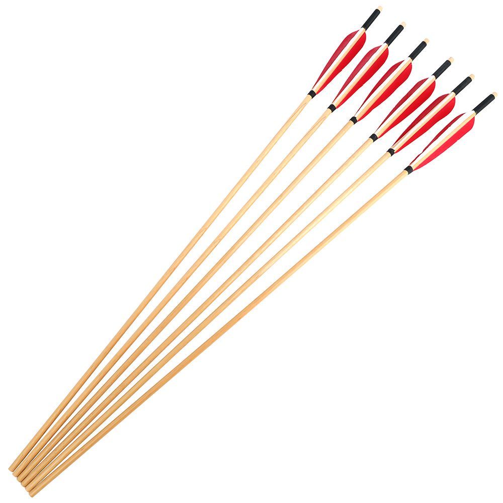 AME 2 Red 1 White 5-Inch Waterdrop Nature Feather Wooden Arrows (12pcs)