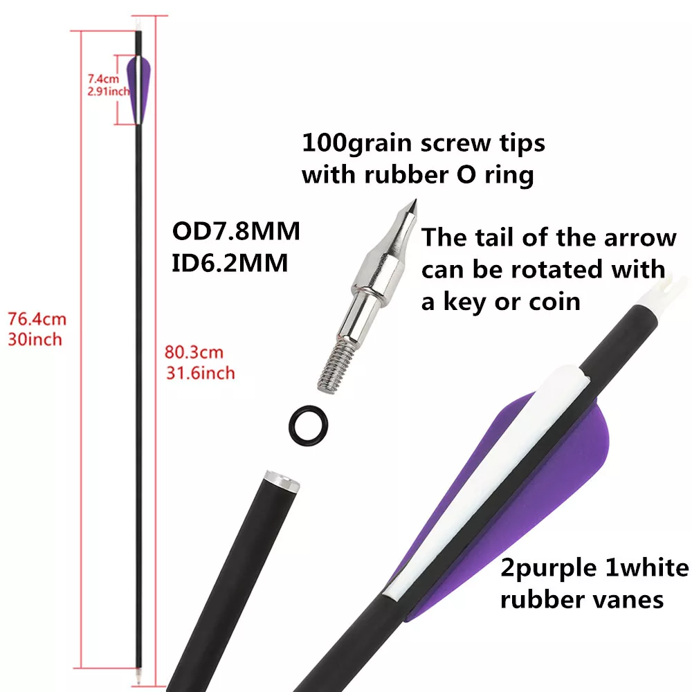 AME 30" Carbon Arrows SP500 for Archery Outdoor Recurve Bow  Shooting Hunting (12pcs)