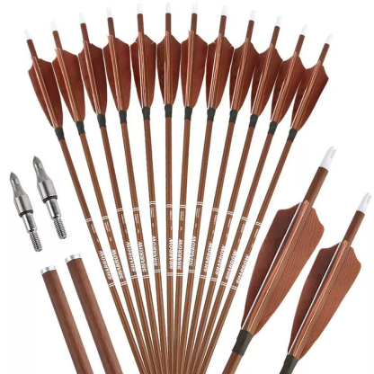 AME 31" Pure Carbon Arrows SP340-600 4'' Turkey Feather for Archery Shooting(12pcs)