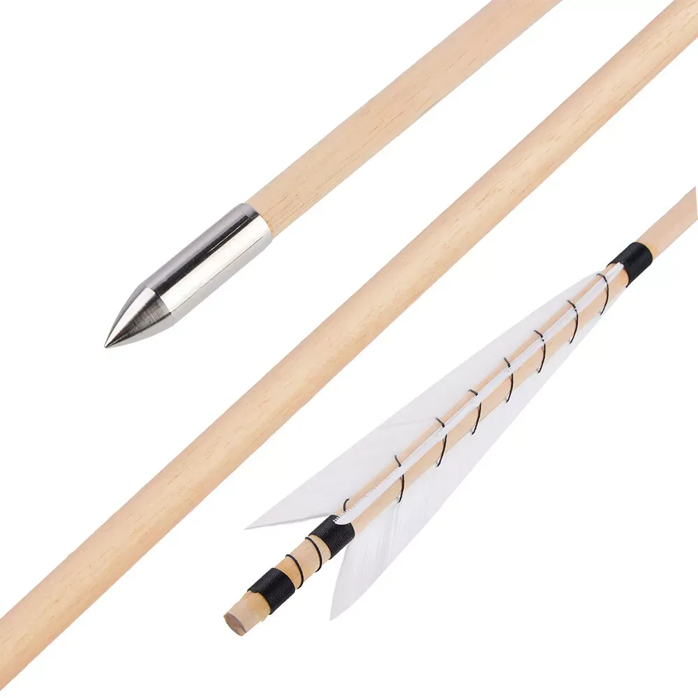 AME ARCHERY 32" Traditional Wooden Arrow 8mm Turkey Feather(12pcs)