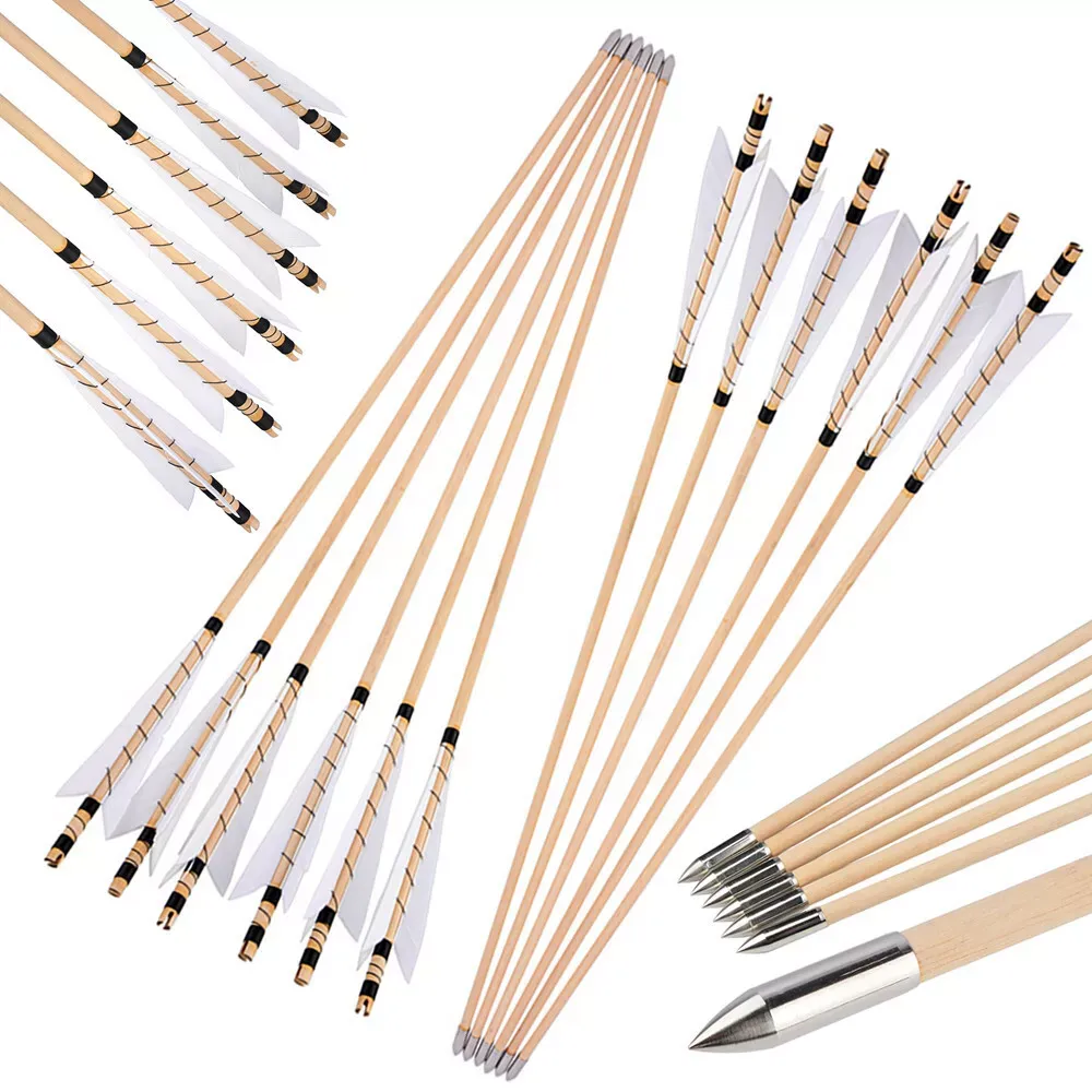 AME ARCHERY 32" Traditional Wooden Arrow 8mm Turkey Feather(12pcs)