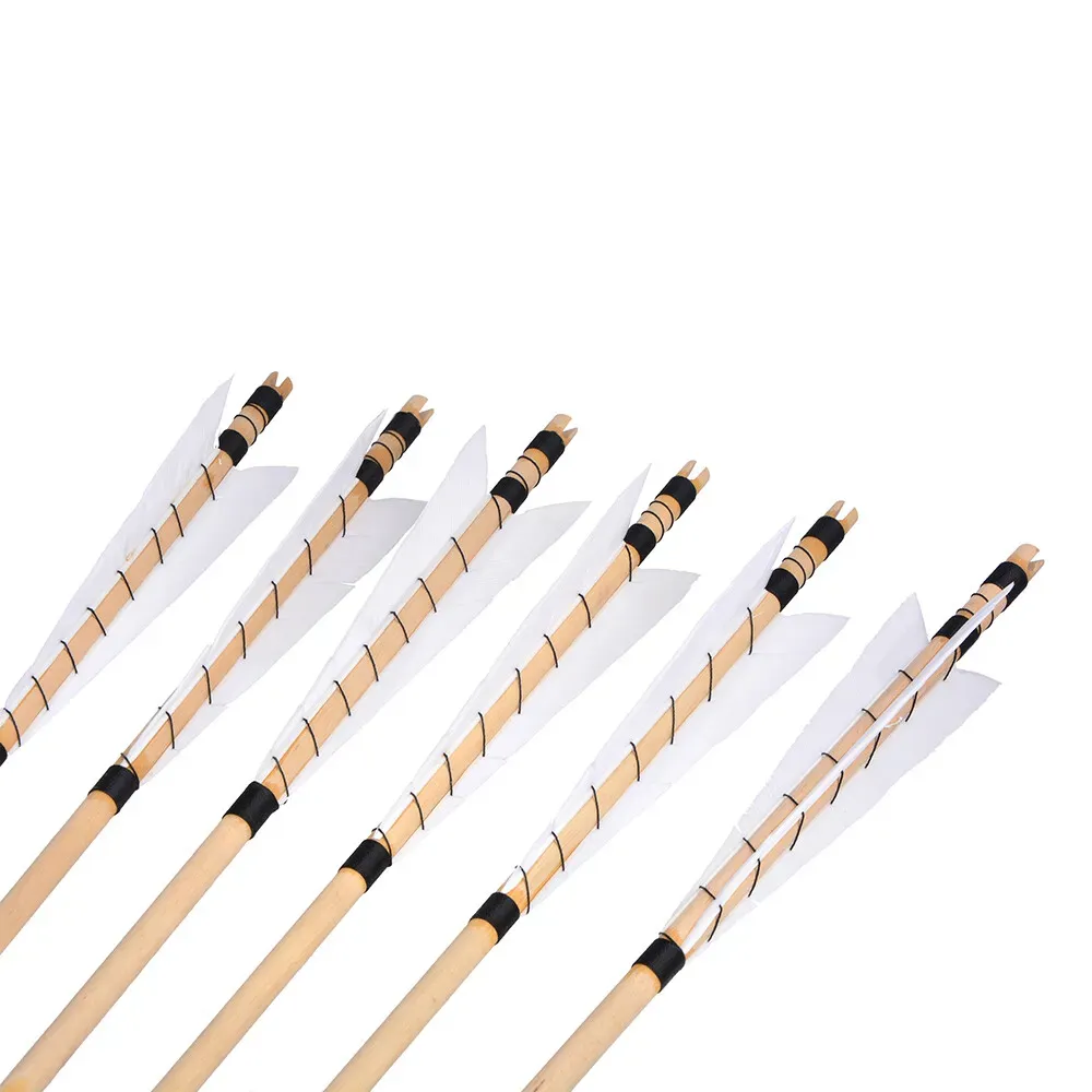 AME ARCHERY 32" Traditional Wooden Arrow 8mm Turkey Feather(12pcs)