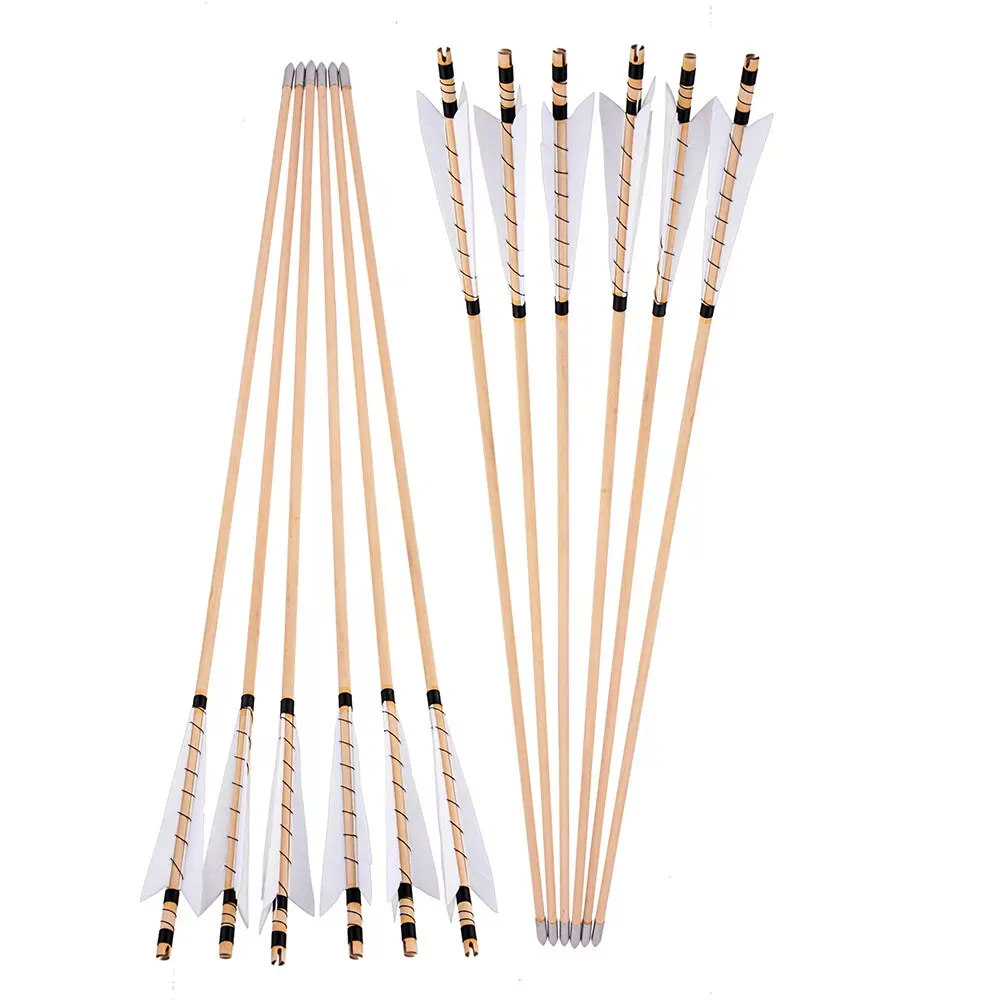 AME ARCHERY 32" Traditional Wooden Arrow 8mm Turkey Feather(12pcs)