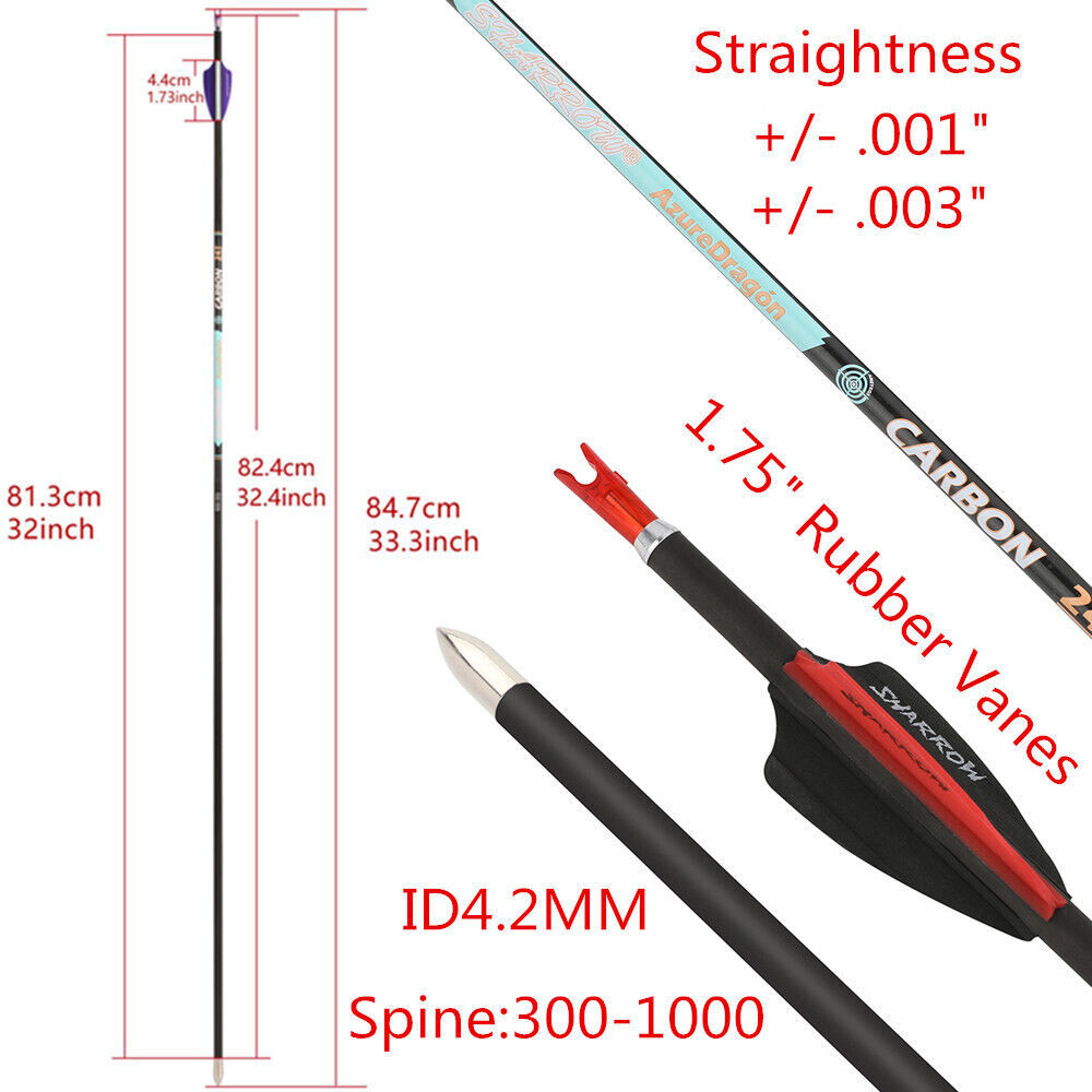 AME AZUREDRAGON 32inch Pure Carbon Arrows 24T SP300-1000 ID4.2mm 0.001 12pcs