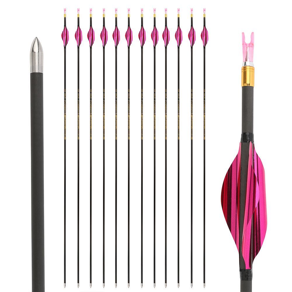 AME Archery 1.8inch Spin Feathers Pure Carbon Arrows for Competion 12pcs