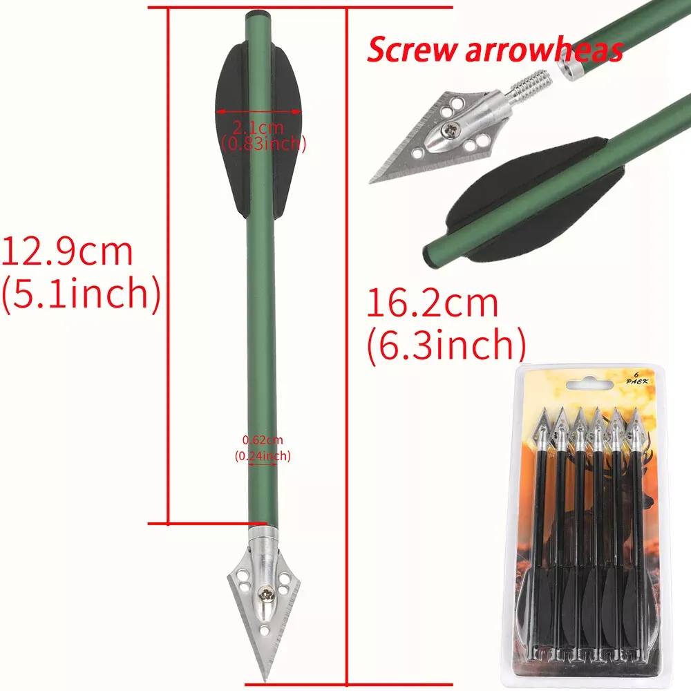 AME Archery 6.3'' Crossbow Bolts Aluminum Arrows Screw-in Blade Broadheads 