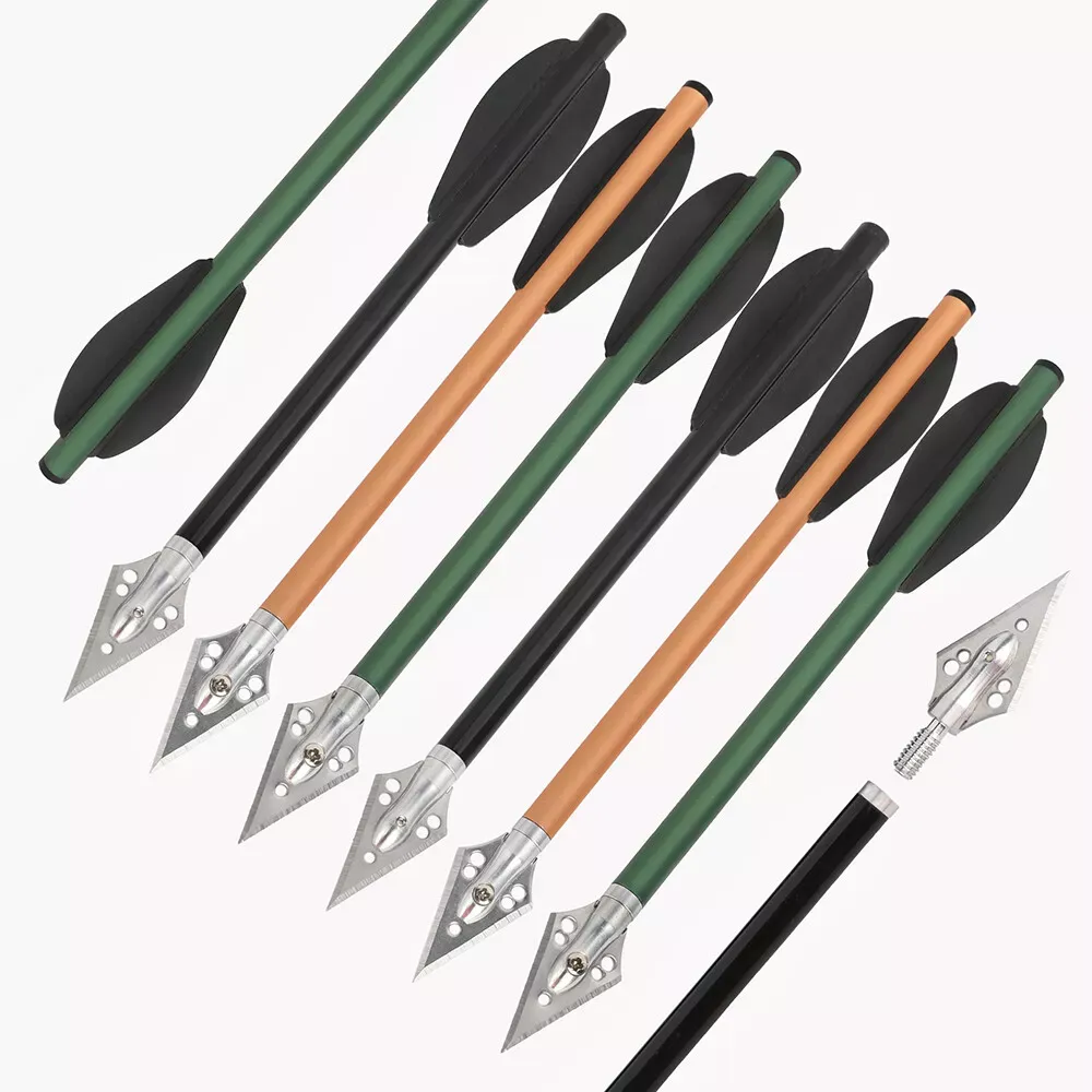 AME Archery 6.3'' Crossbow Bolts Aluminum Arrows Screw-in Blade Broadheads 