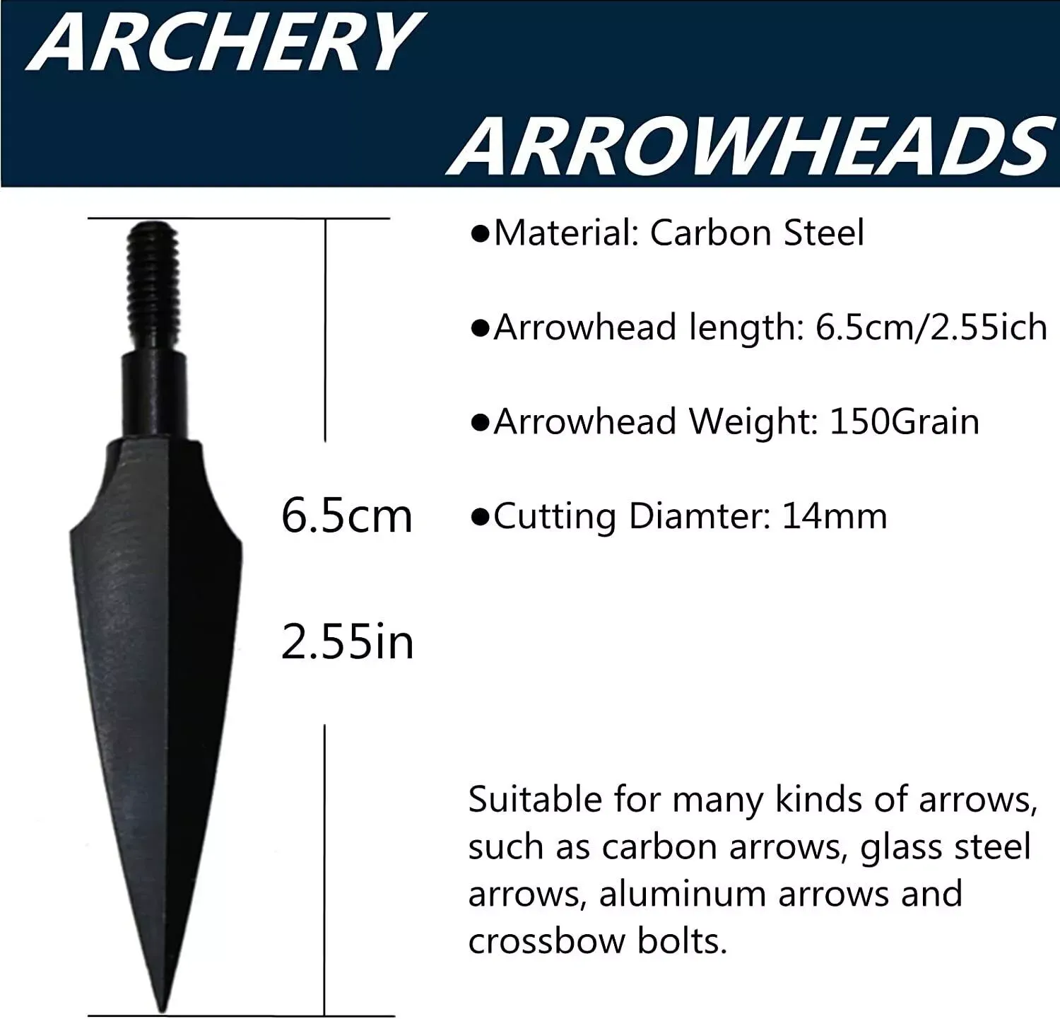 AME  Archery Hunting Arrowheads 150gr Broadheads Screw Points 12PCS