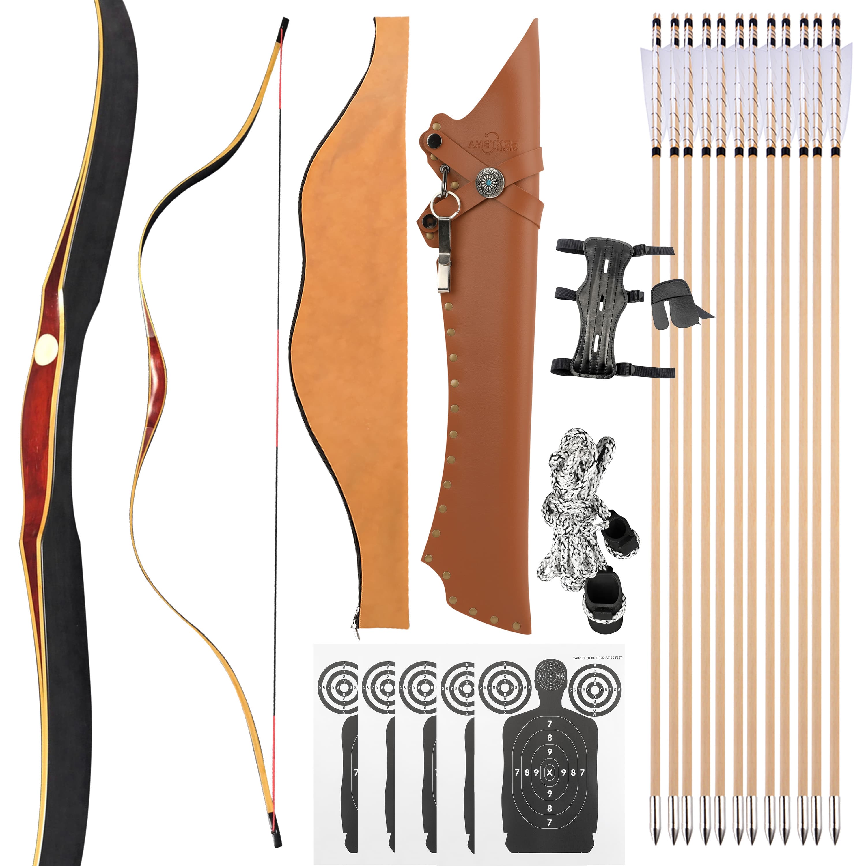 AME Traditional Recurve Bow Longbow Handmade Horse Bow 20-60lbs