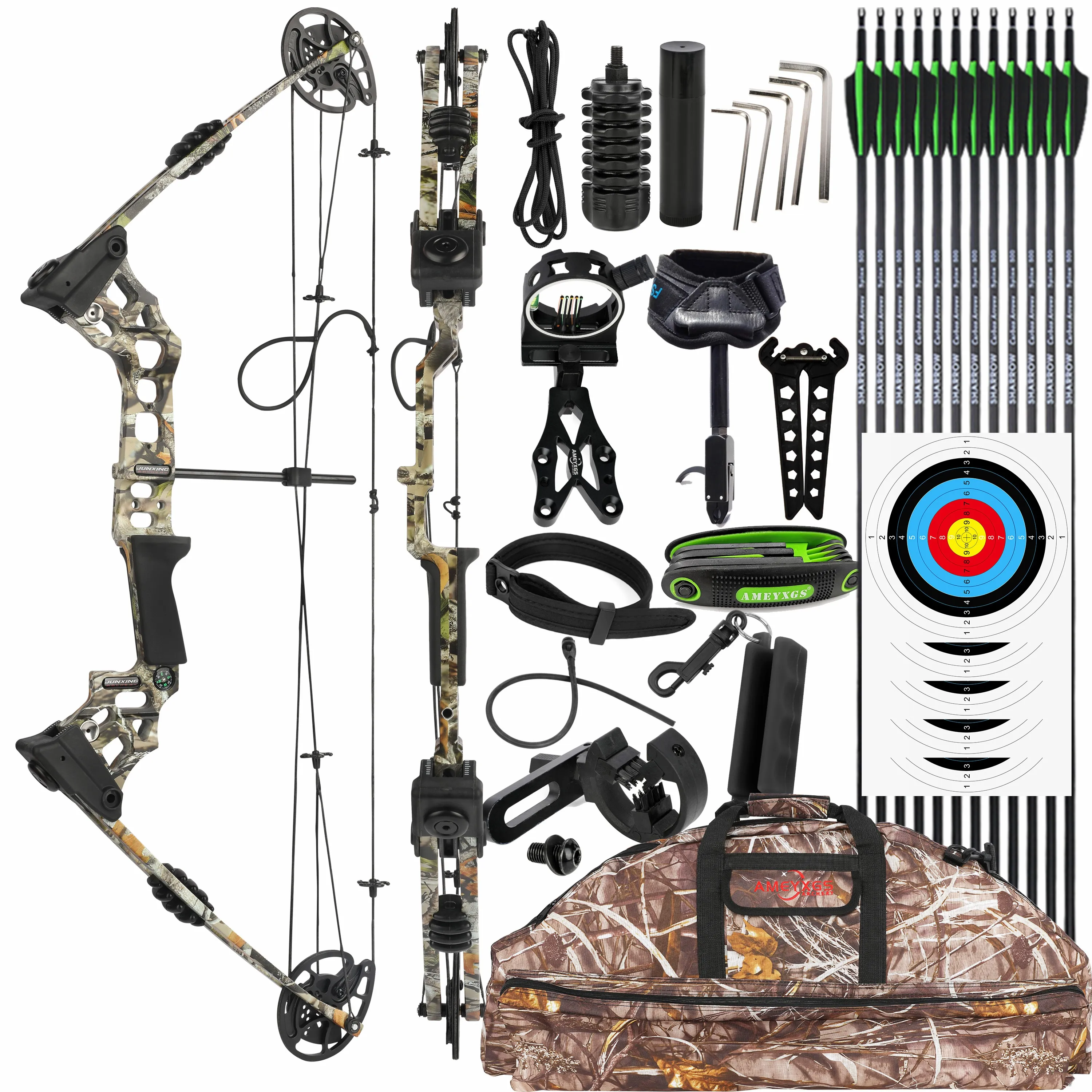 Junxing X8 Archery Compound Bow Set - 20-70 lbs Adjustable Shooting