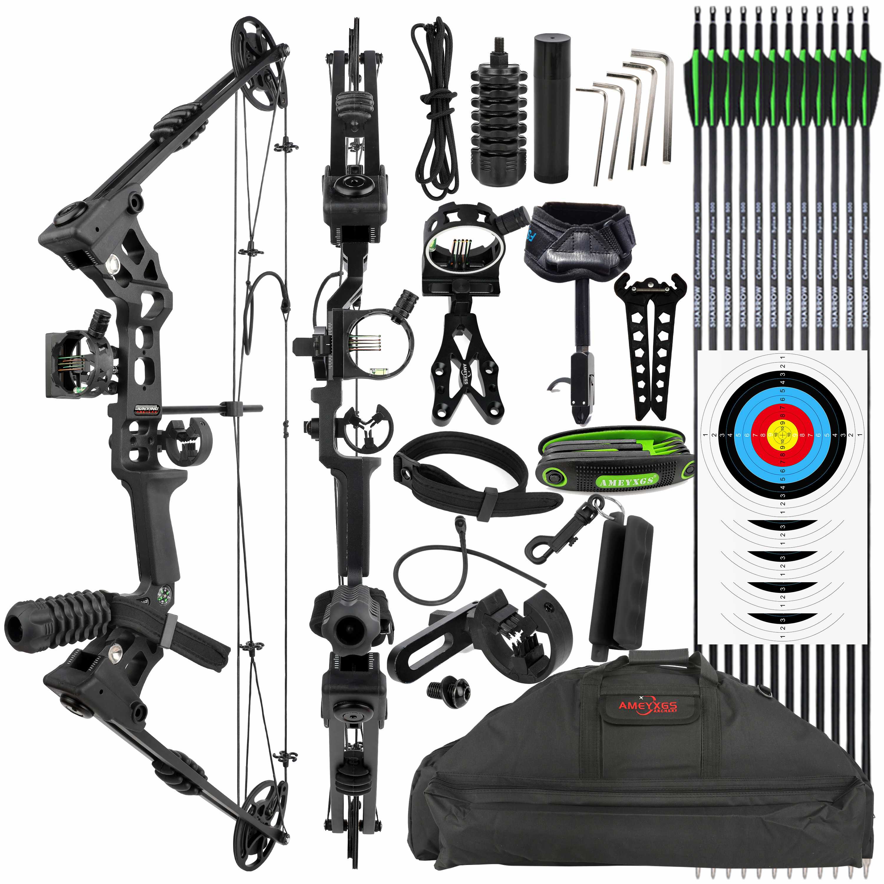 Junxing X8 Archery Compound Bow Set - 20-70 lbs Adjustable Shooting