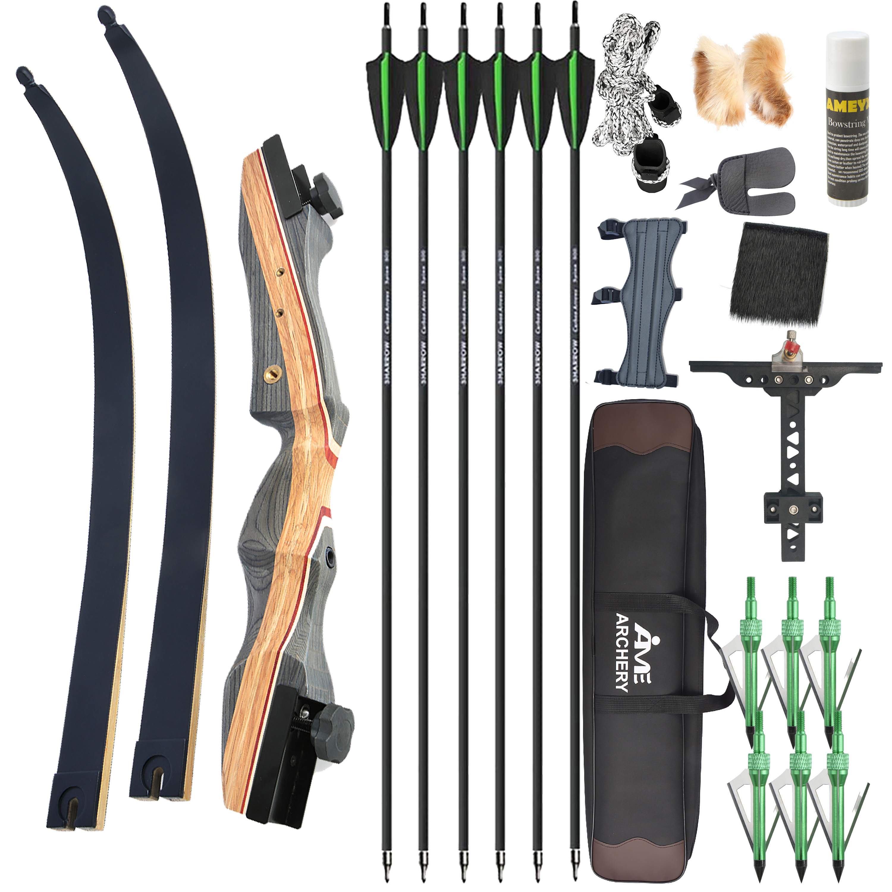 AME ARCHERY Recurve Bow Outdoor Archery Set 62” 50lbs