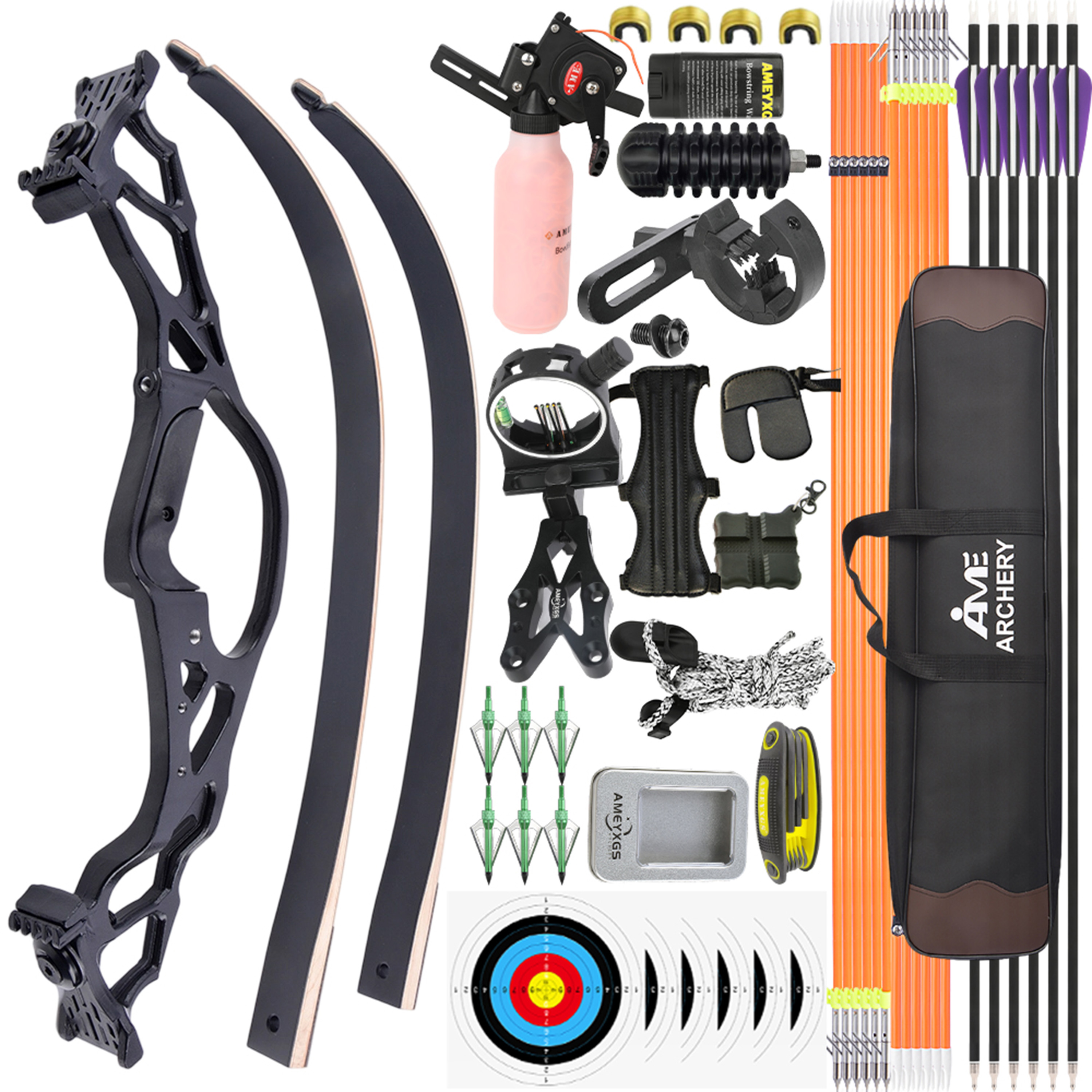 Archery Takedown Recurve Bow Set 30-60lbs 62'' RH Hunting Shooting