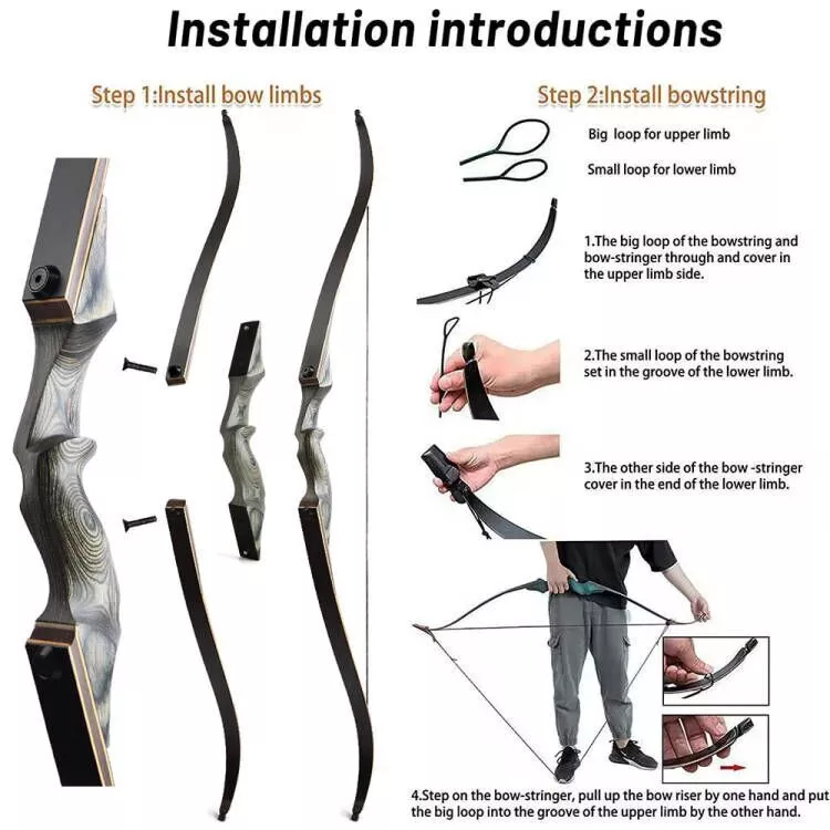 Black Hunter 60'' Archery Recurve Bow Kit T 20-60lbs for Hunting