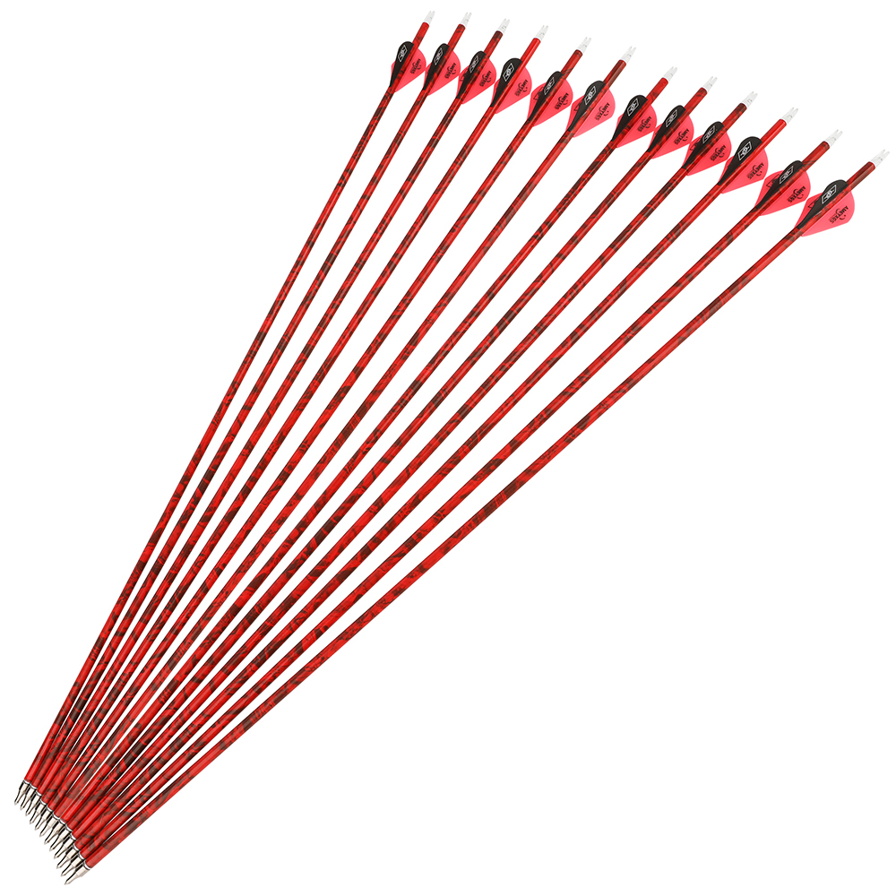 12PCS Camouflage Mixed Carbon Arrows 500 Spine 30in – Green, Yellow, Red