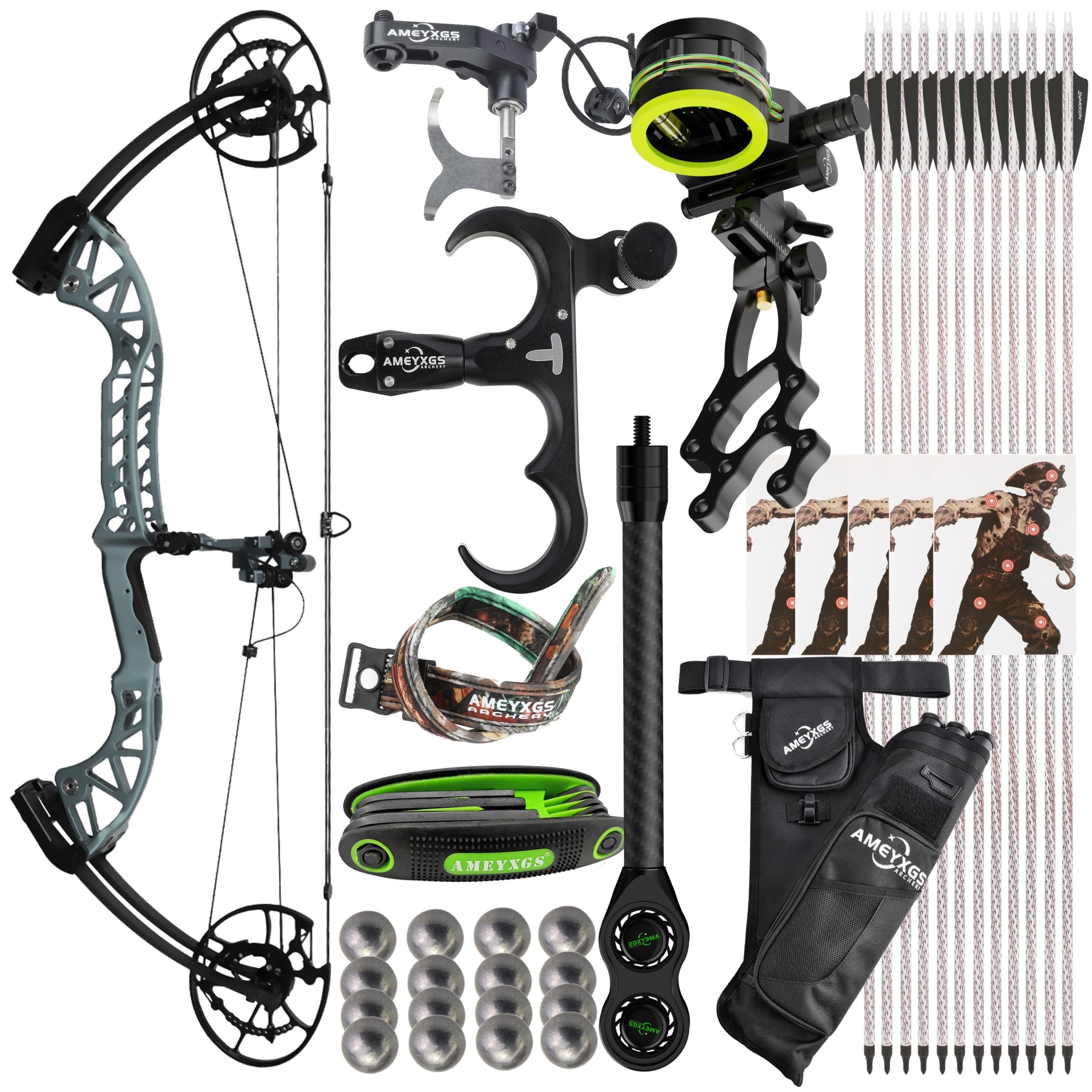 Dual Compound Bow 340 fps 30-65 lbs Adjustable Draw Length