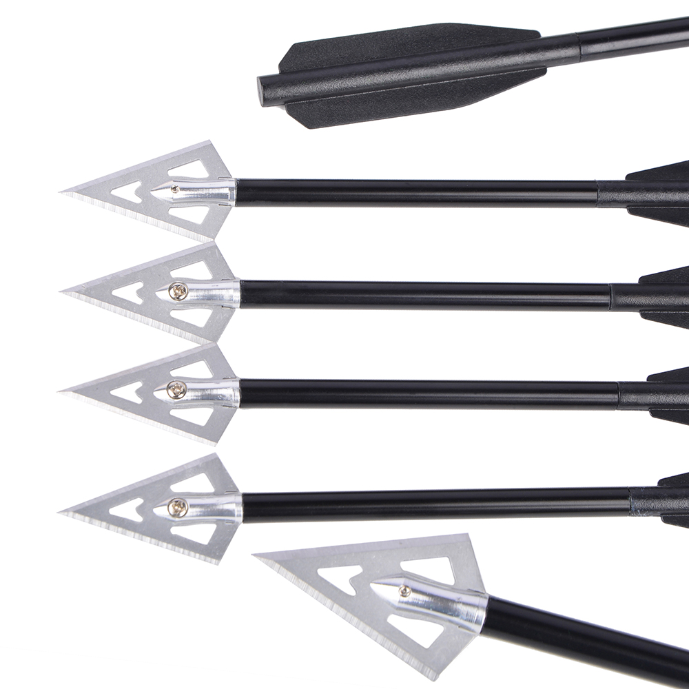 6 pcs Aluminum Mini Bolts for Crossbows, 50-80 lbs, Fixed Blade Broadheads