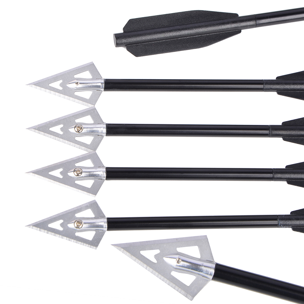 6 pcs Aluminum Mini Bolts for Crossbows, 50-80 lbs, Fixed Blade Broadheads