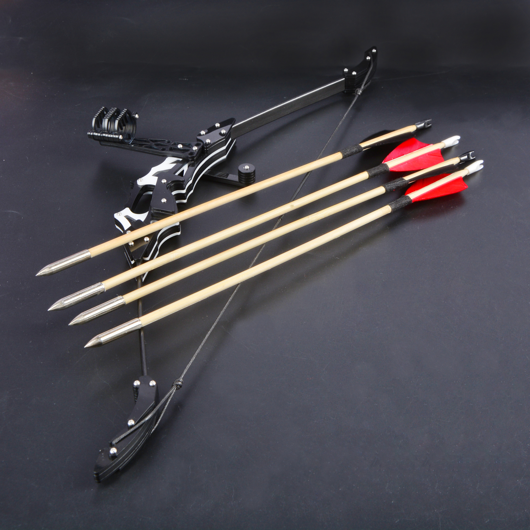 Mini Bow, 18 lbs, Black & White, Carbon Plastic Riser, Ultra-Lightweight Archery Set