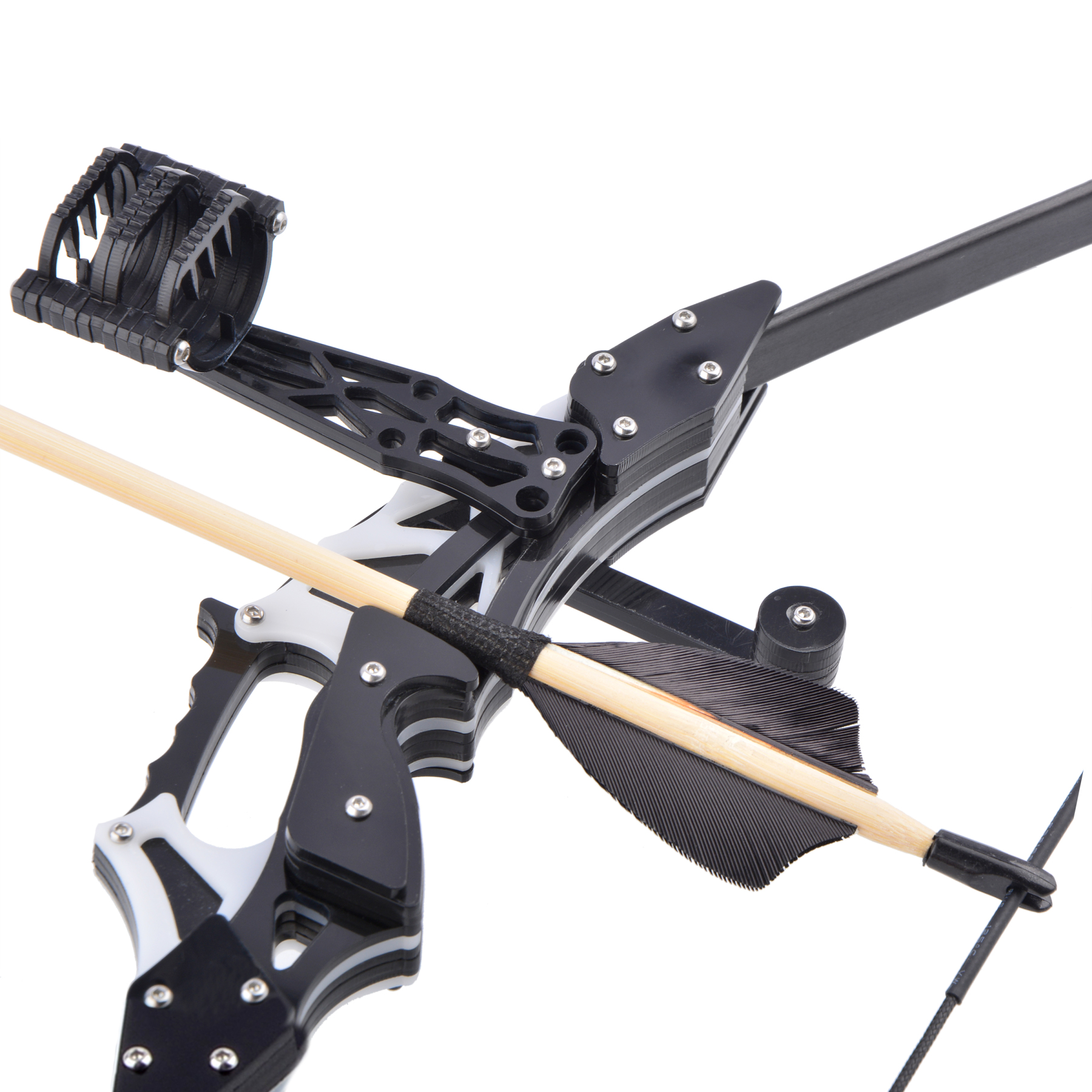 Mini Bow, 18 lbs, Black & White, Carbon Plastic Riser, Ultra-Lightweight Archery Set