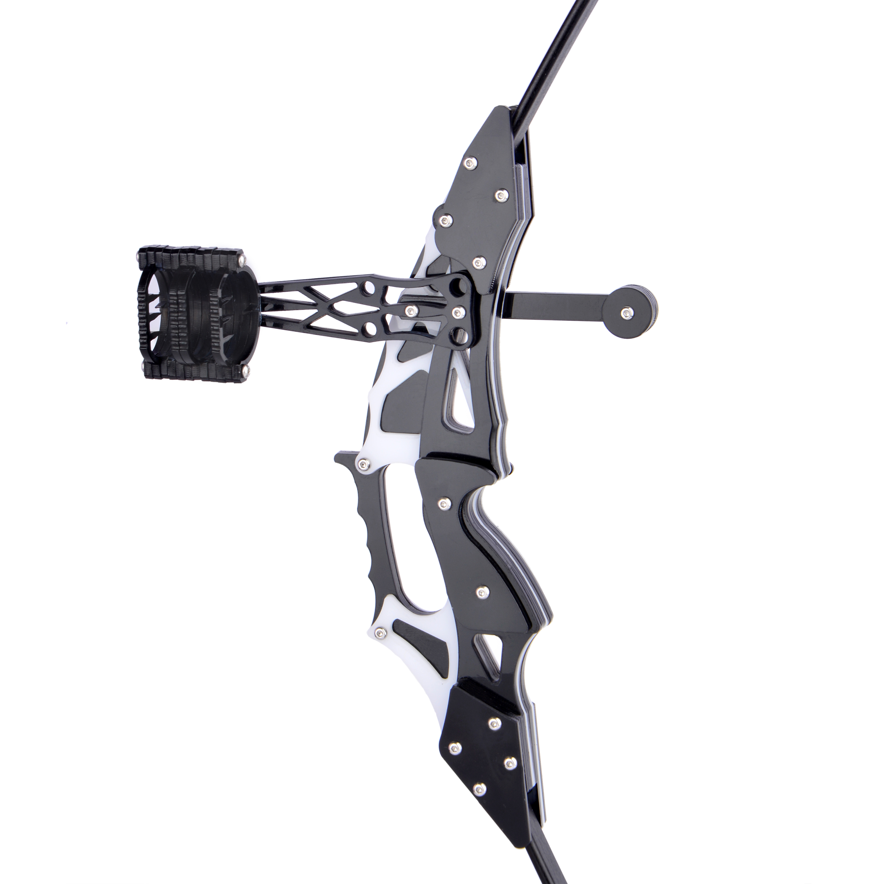 Mini Bow, 18 lbs, Black & White, Carbon Plastic Riser, Ultra-Lightweight Archery Set