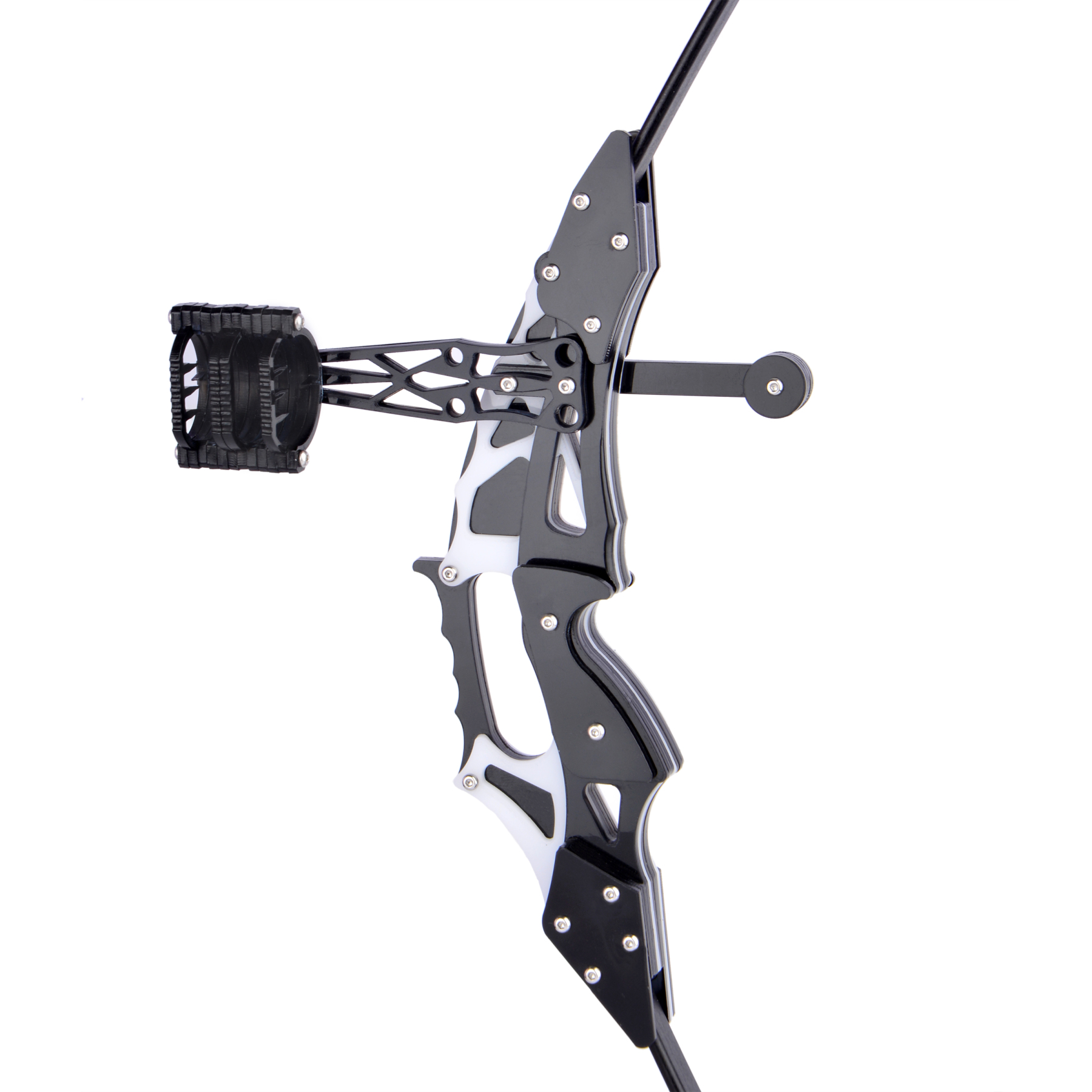 Mini Bow, 18 lbs, Black & White, Carbon Plastic Riser, Ultra-Lightweight Archery Set