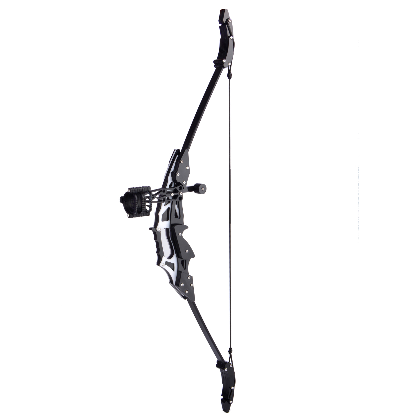 Mini Bow, 18 lbs, Black & White, Carbon Plastic Riser, Ultra-Lightweight Archery Set