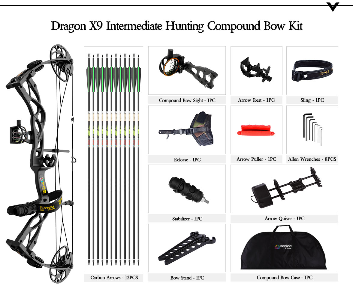 SANLIDA ARCHERY Dragon X9 Intermediate Hunting Compound Bow Pro Kit