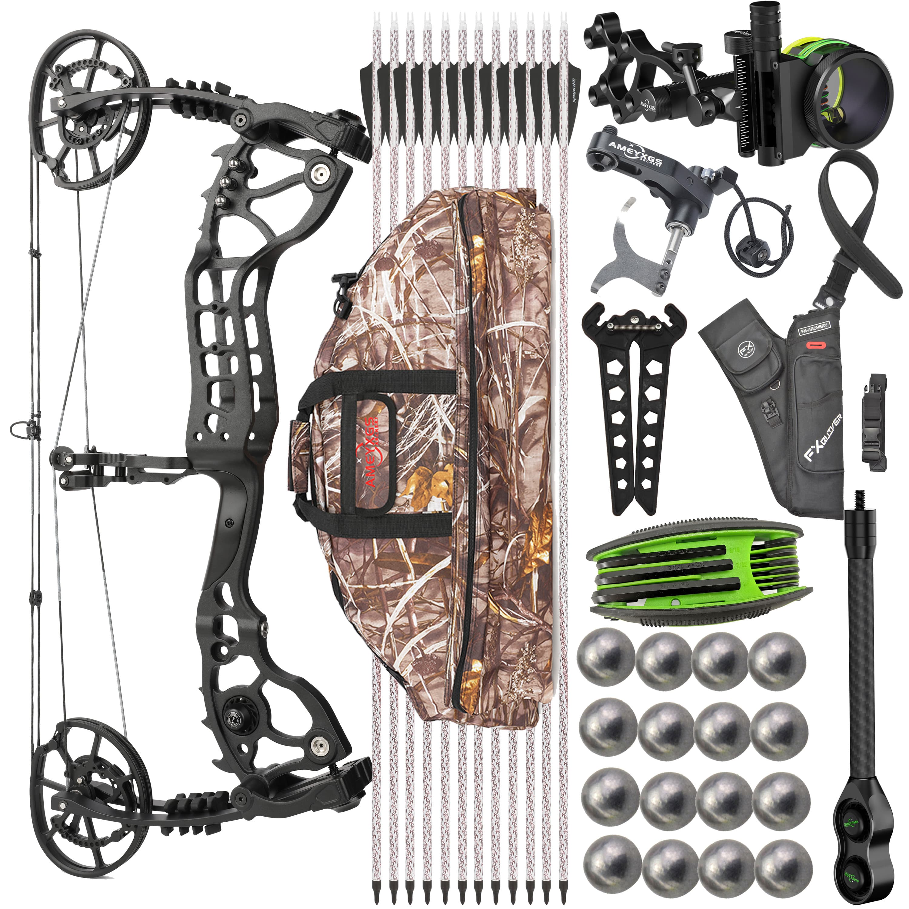 Dual-Use Compound Bow 20-70lbs 430FPS Steel Ball Launch Hunting Kit
