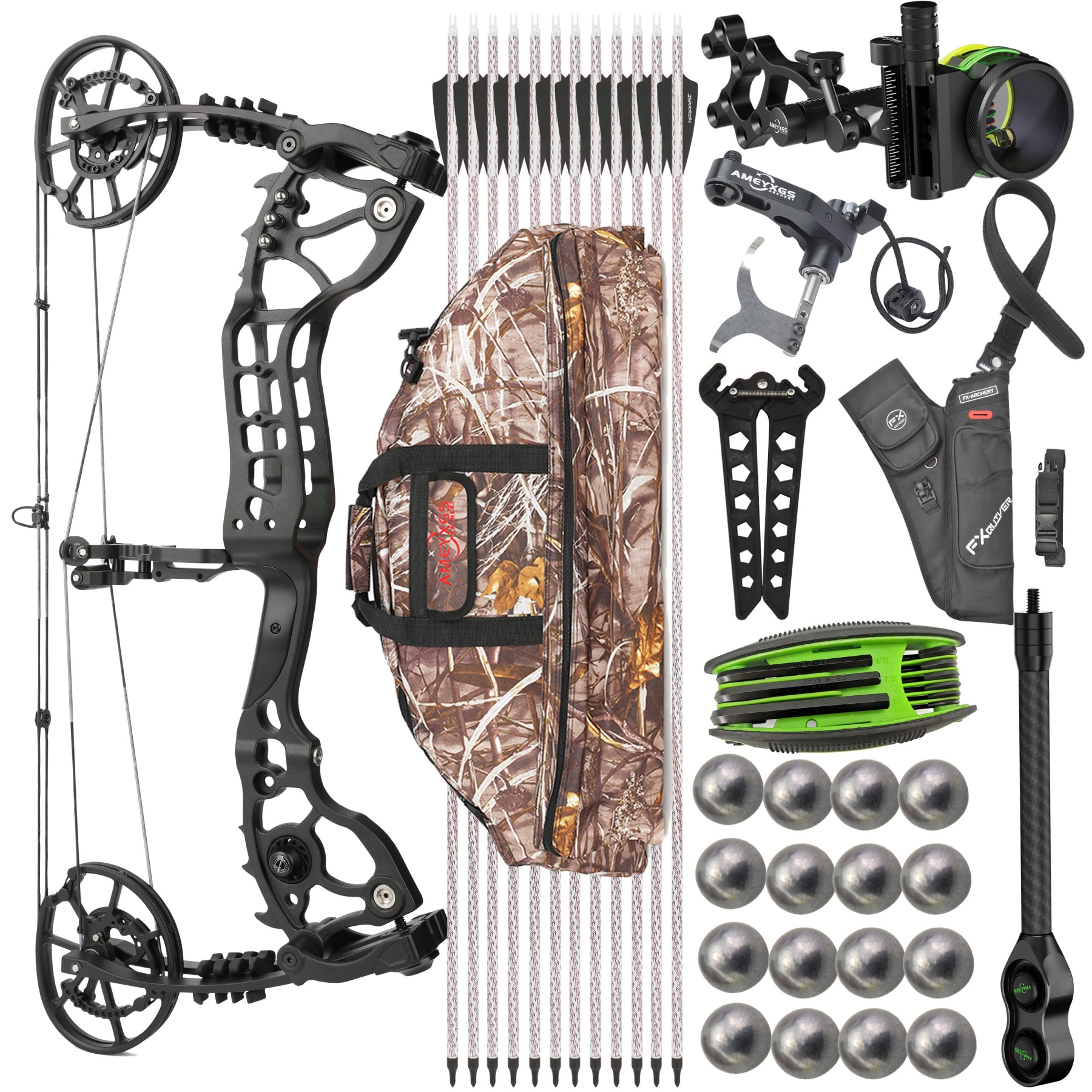 Dual-Use Compound Bow 20-70lbs 430FPS Steel Ball Launch Hunting Kit