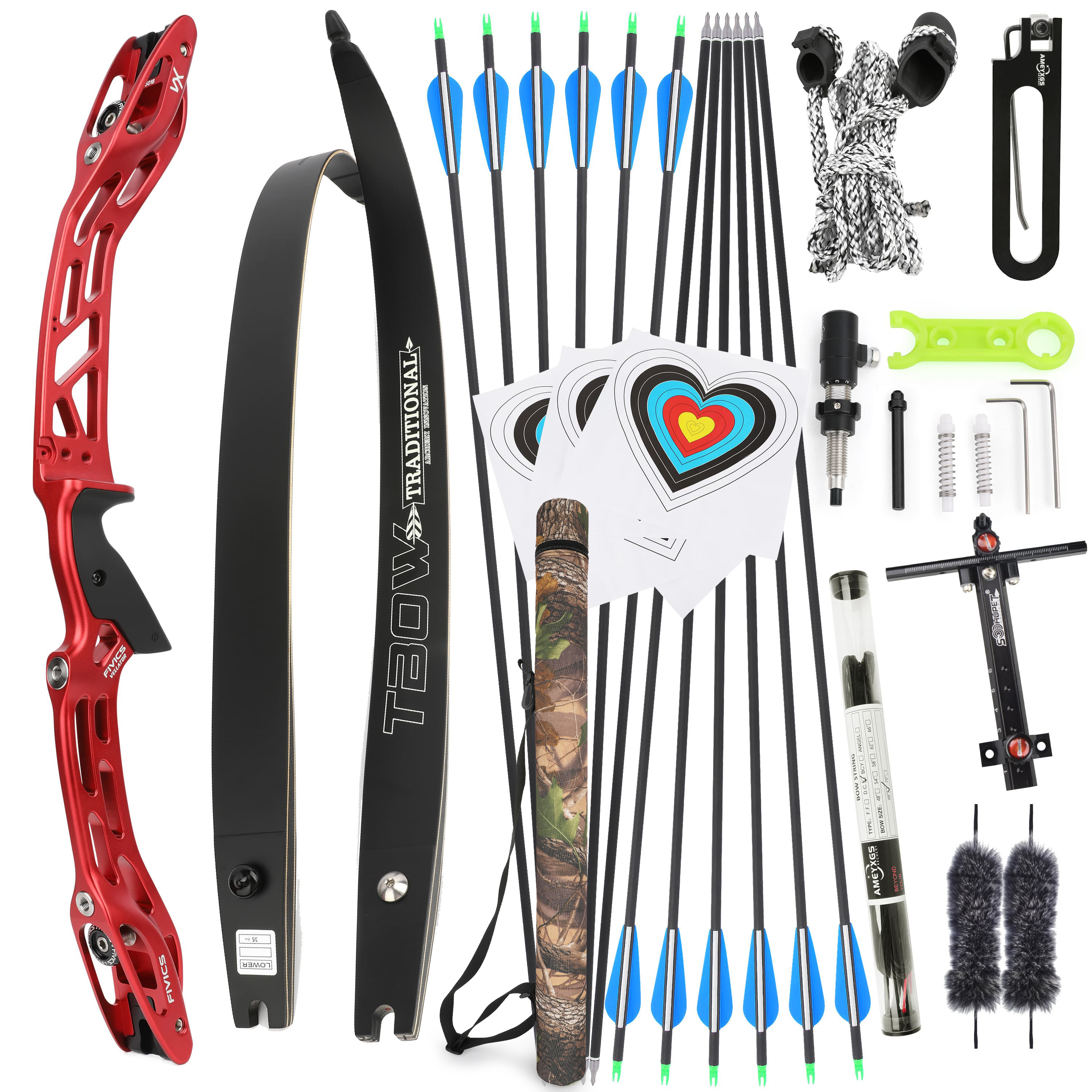FIVICS Recurve Bow Arrows Set RH Takedown Bow 20-65lbs Shooting Archery